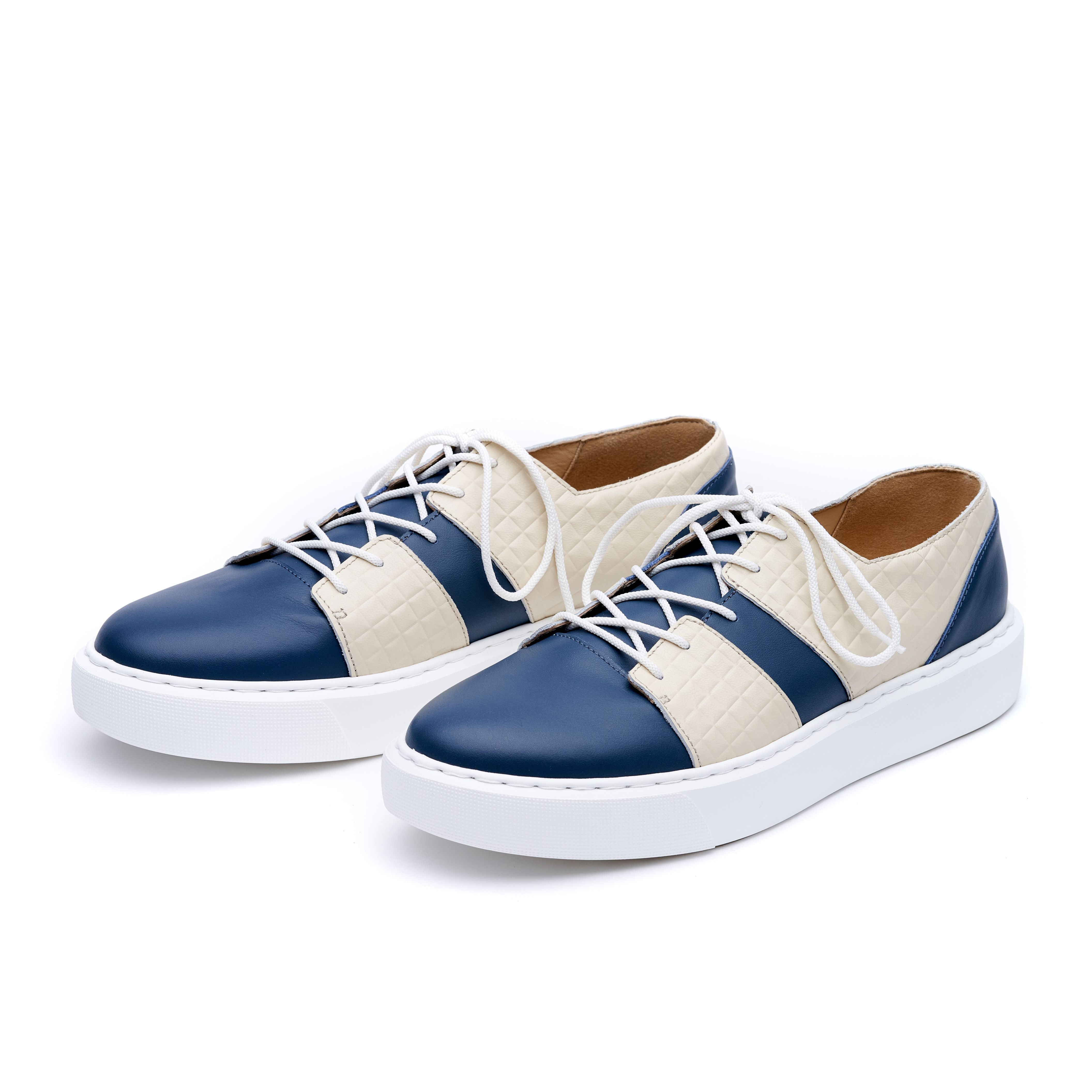 Men’s Neutrals / Blue Blue And Off White Leather Sneakers 10 Uk Mas Laus