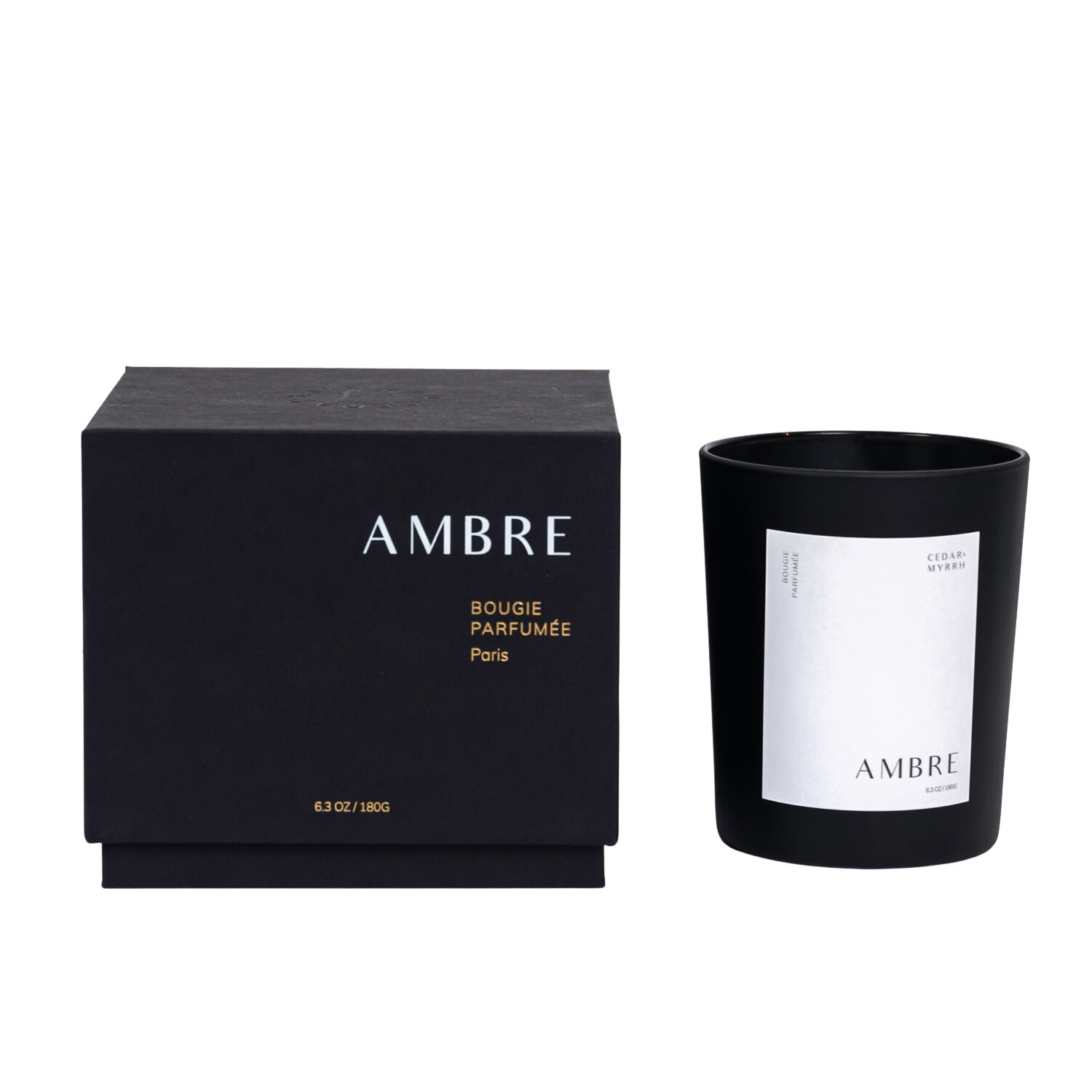 White Ambre Bougie Parfumée Cedar and Myrrh