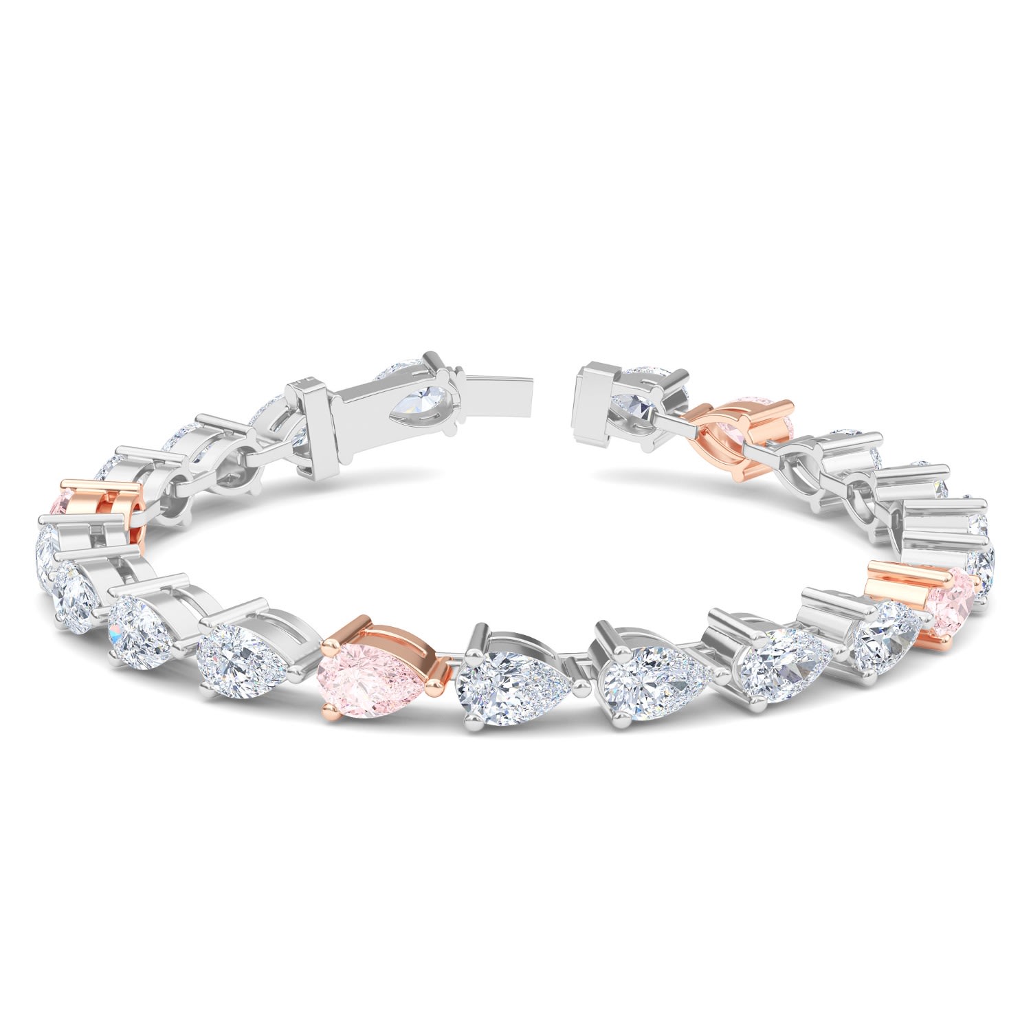 Women’s Rose Gold Fancy Vivid Pink Diamond Pear Tennis Bracelet Itara Jewelry
