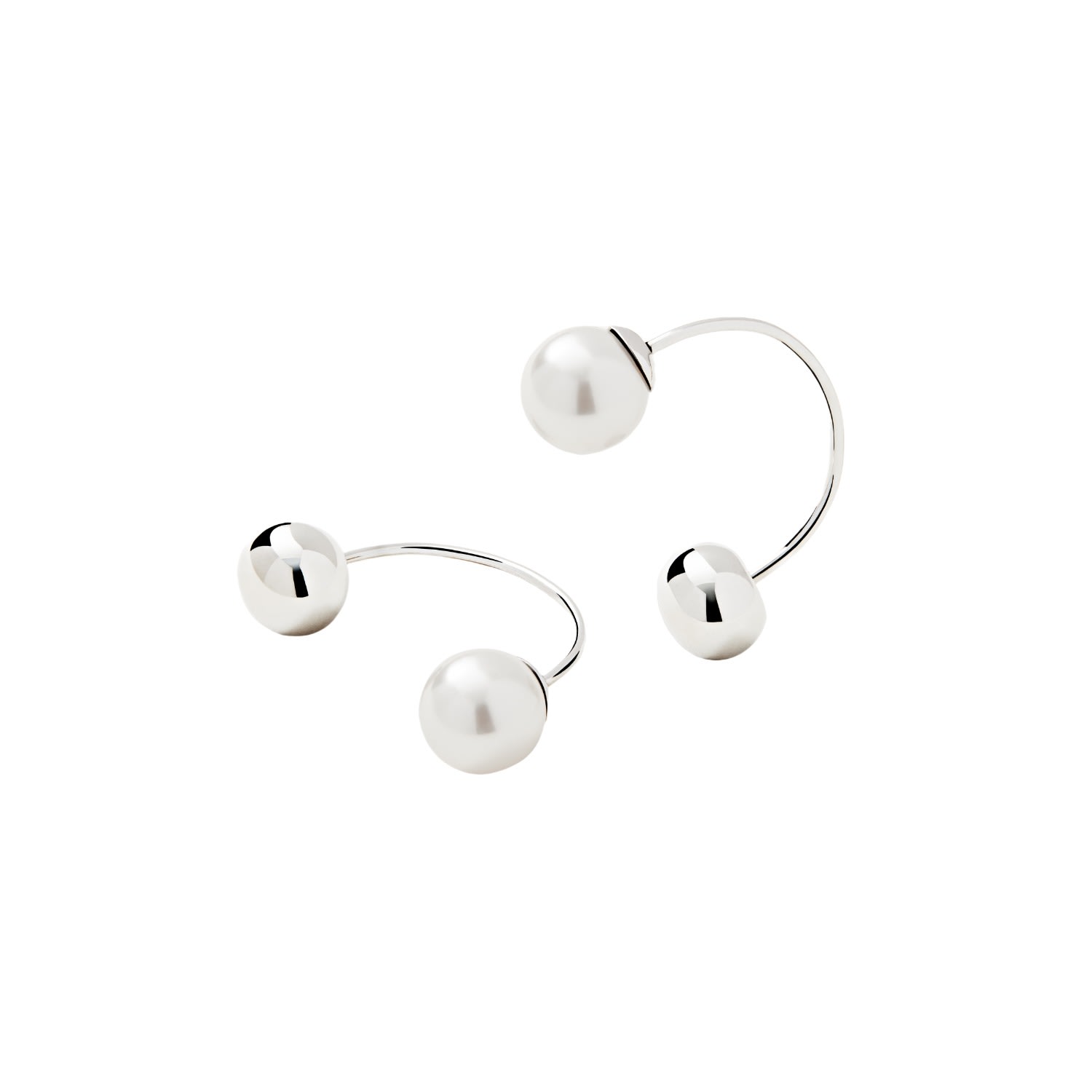 Women’s Minimalism Galet Curve Pearl Drop Dangle Earrings - Silver Me30