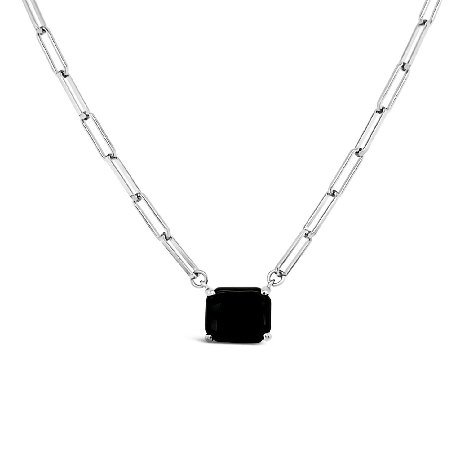 Women’s Silver Paperclip Chain With Colored Stone-Black Onyx Lutiro