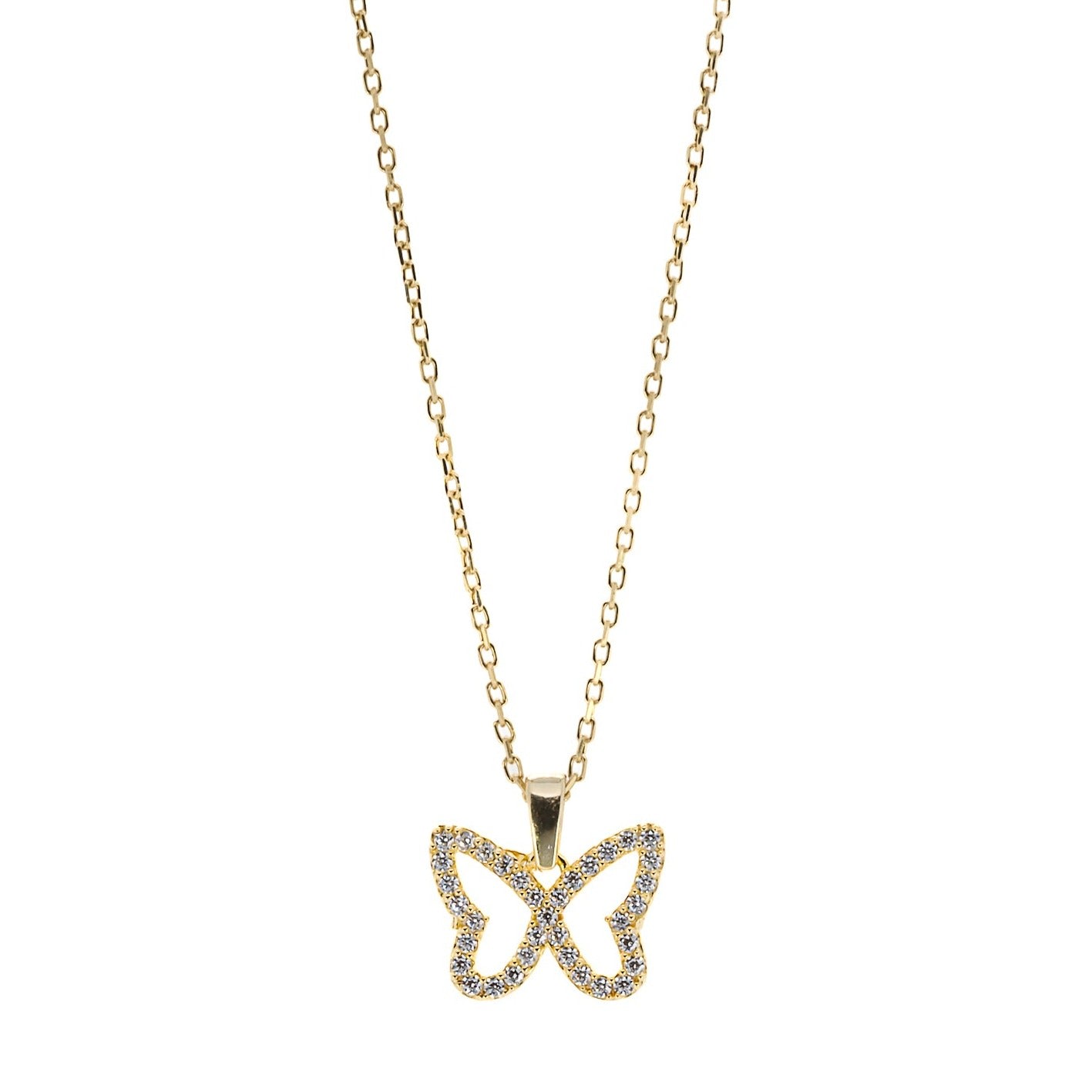 Women’s Gold Sparkly Butterfly Necklace-Gold Ebru Jewelry