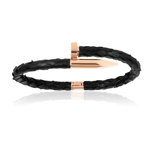 Women’s Black Python Bracelet With Rose Gold Nail Unisex Double Bone Bracelets