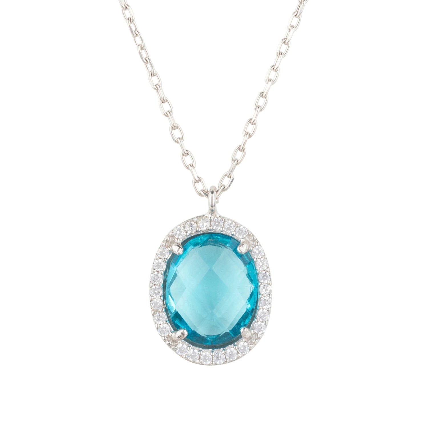 Women’s White / Blue / Silver Beatrice Oval Gemstone Pendant Necklace Silver Blue Topaz Hydro Latelita