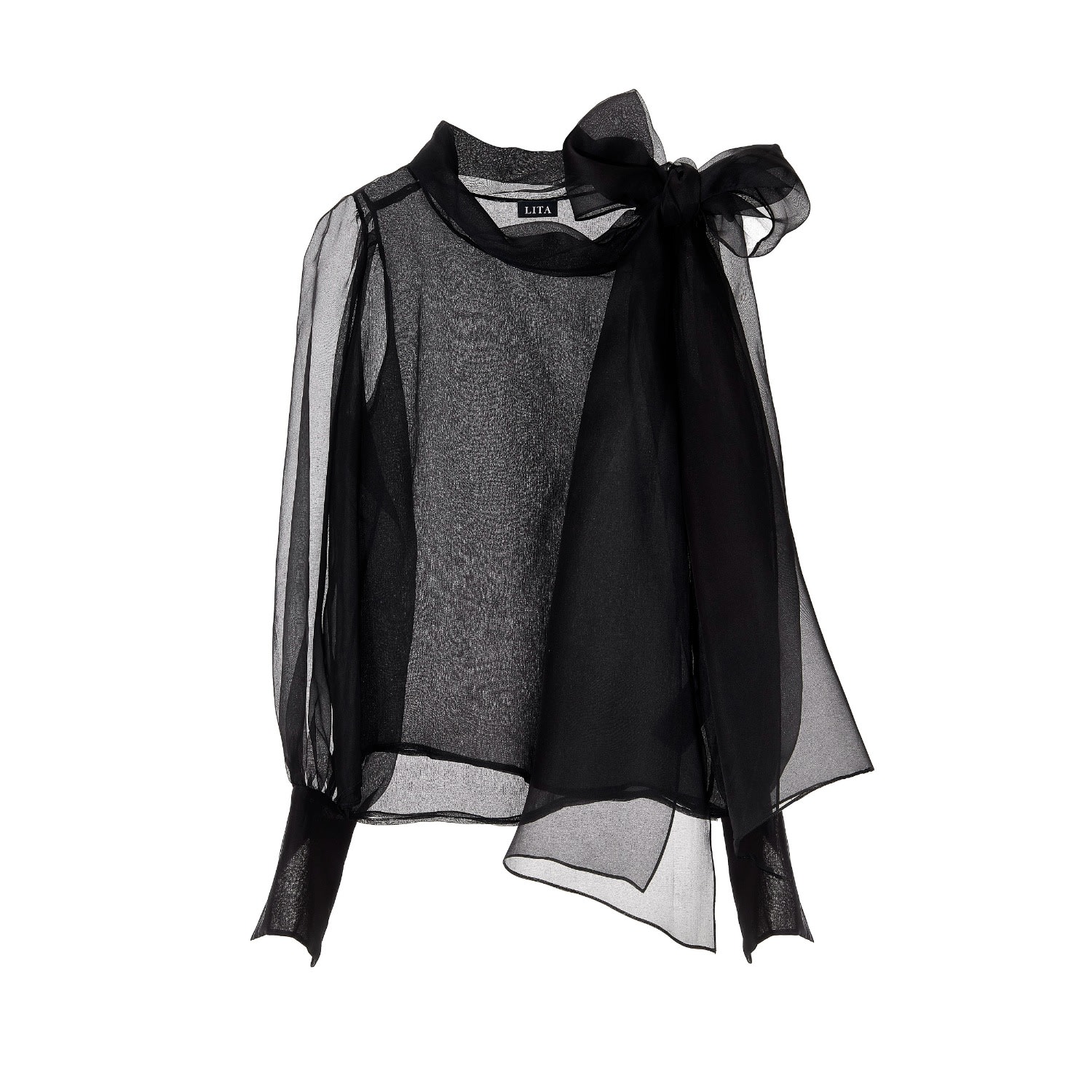 Women’s Sheer Black Organza Blouse Medium Lita Couture