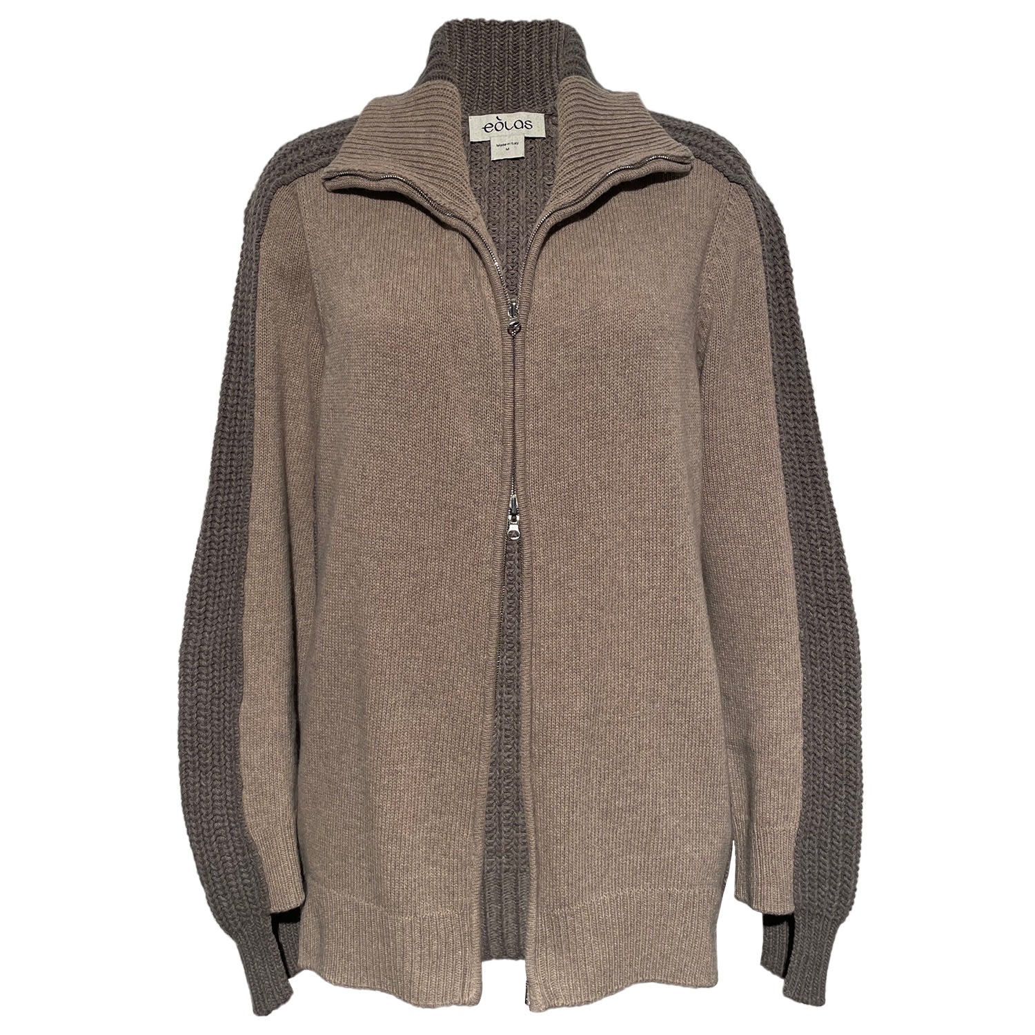 Women’s Neutrals Dakota Oatmeal Zip Front Cardigan In Recycled Cashmere & Recycled Wool Small Eolas