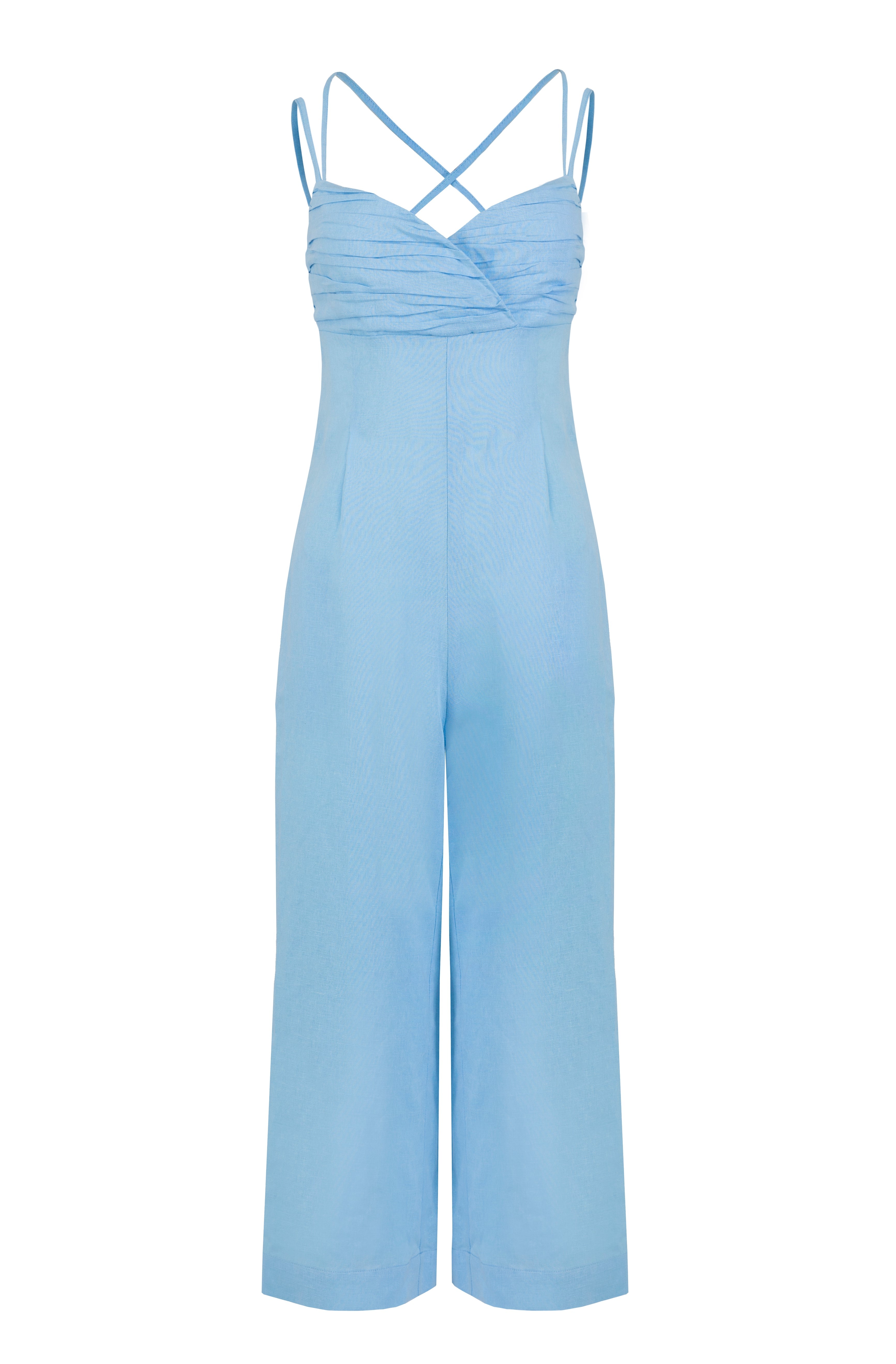 Women’s Linen-Blend Jumpsuit In Light Blue Small Jaaf