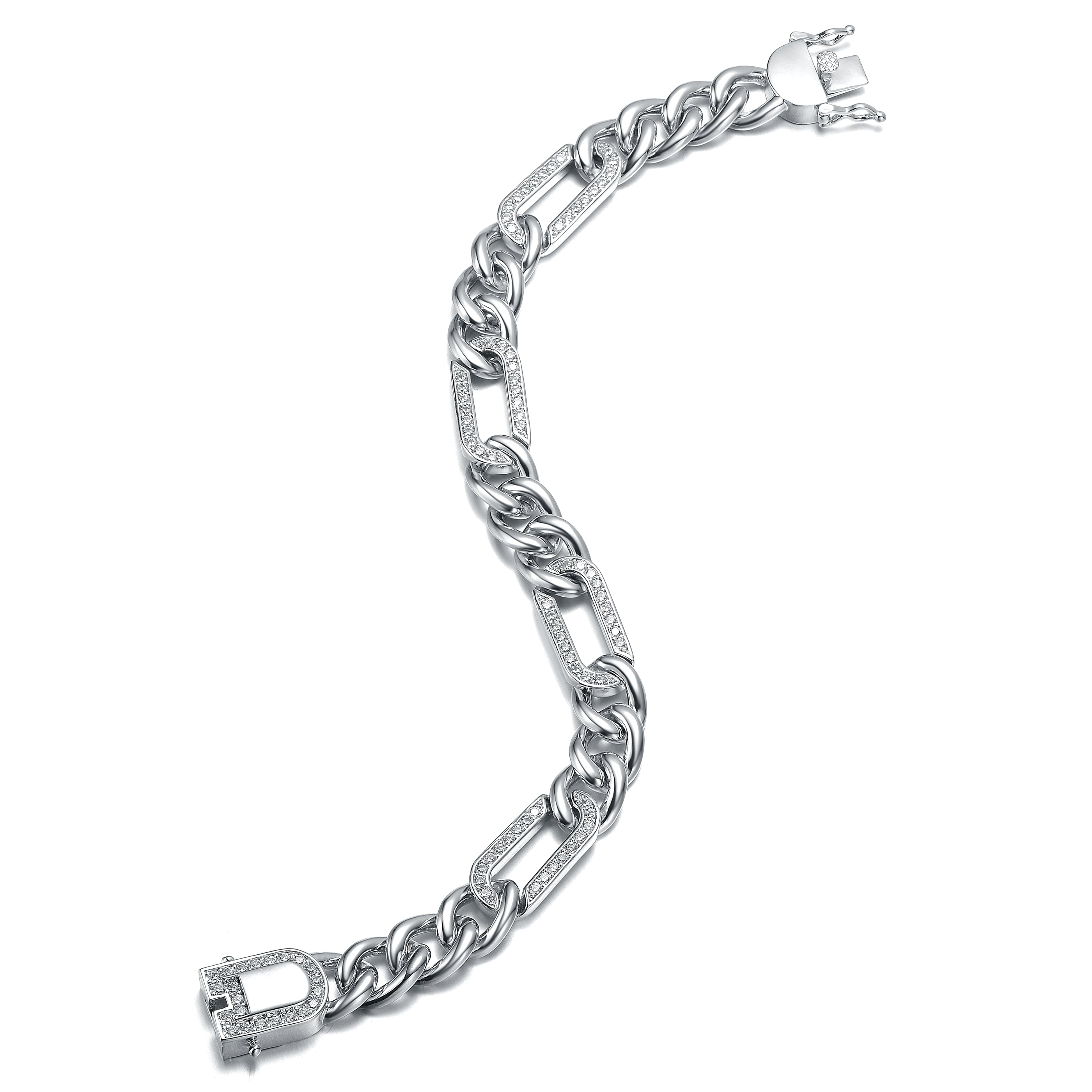 Women’s White / Silver Belleville Chunky Chain Silver Cz Studded Statement Bracelet Genevive Jewelry