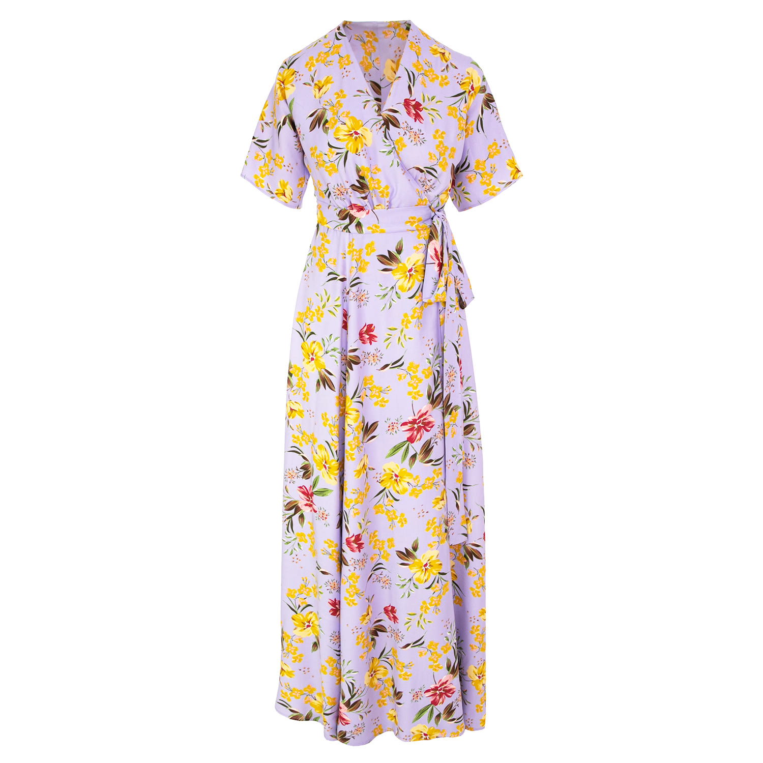 Women’s Pink / Purple Wrap Maxi Viscose Dress In Floral Print Extra Small Roserry