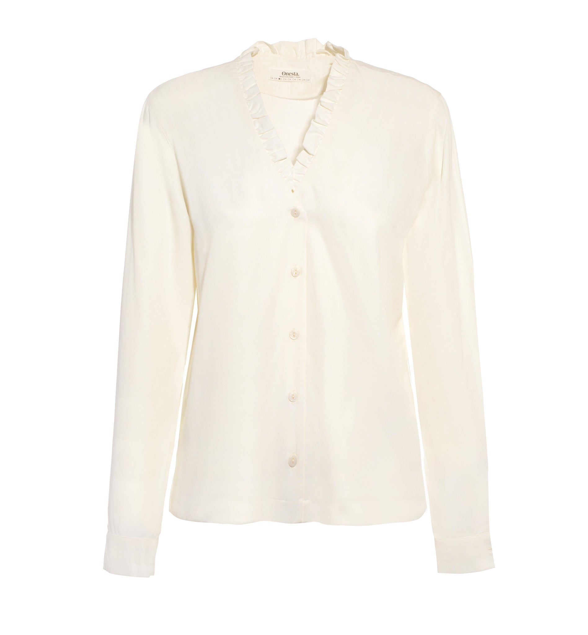 Women’s White Soft Modal Long Sleeved Shirt With Ruffle Detail Extra Small Onesta