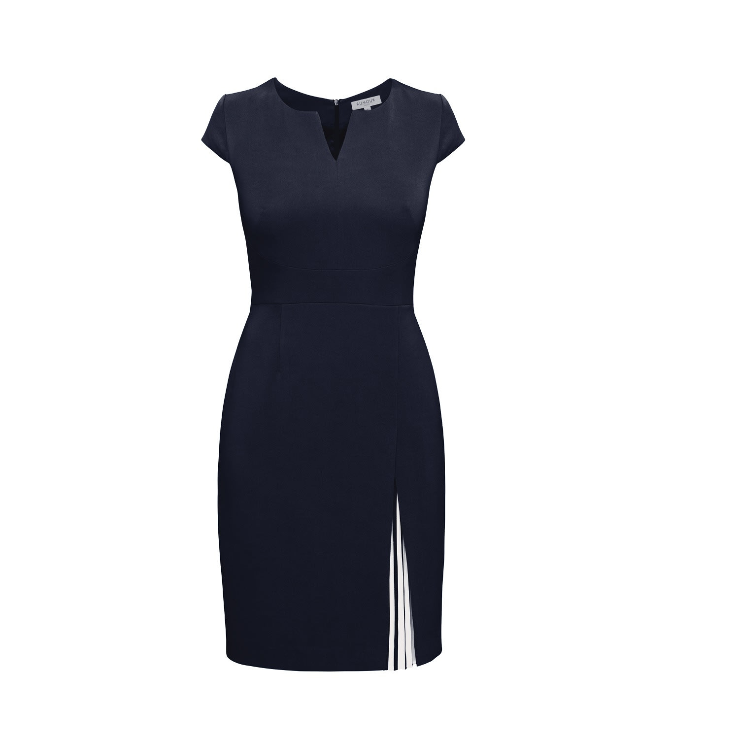 Women’s Mariana Midnight Blue Stretch Crepe Dress With Capped Shoulder & Pleated Deatail Xxs Rumour London