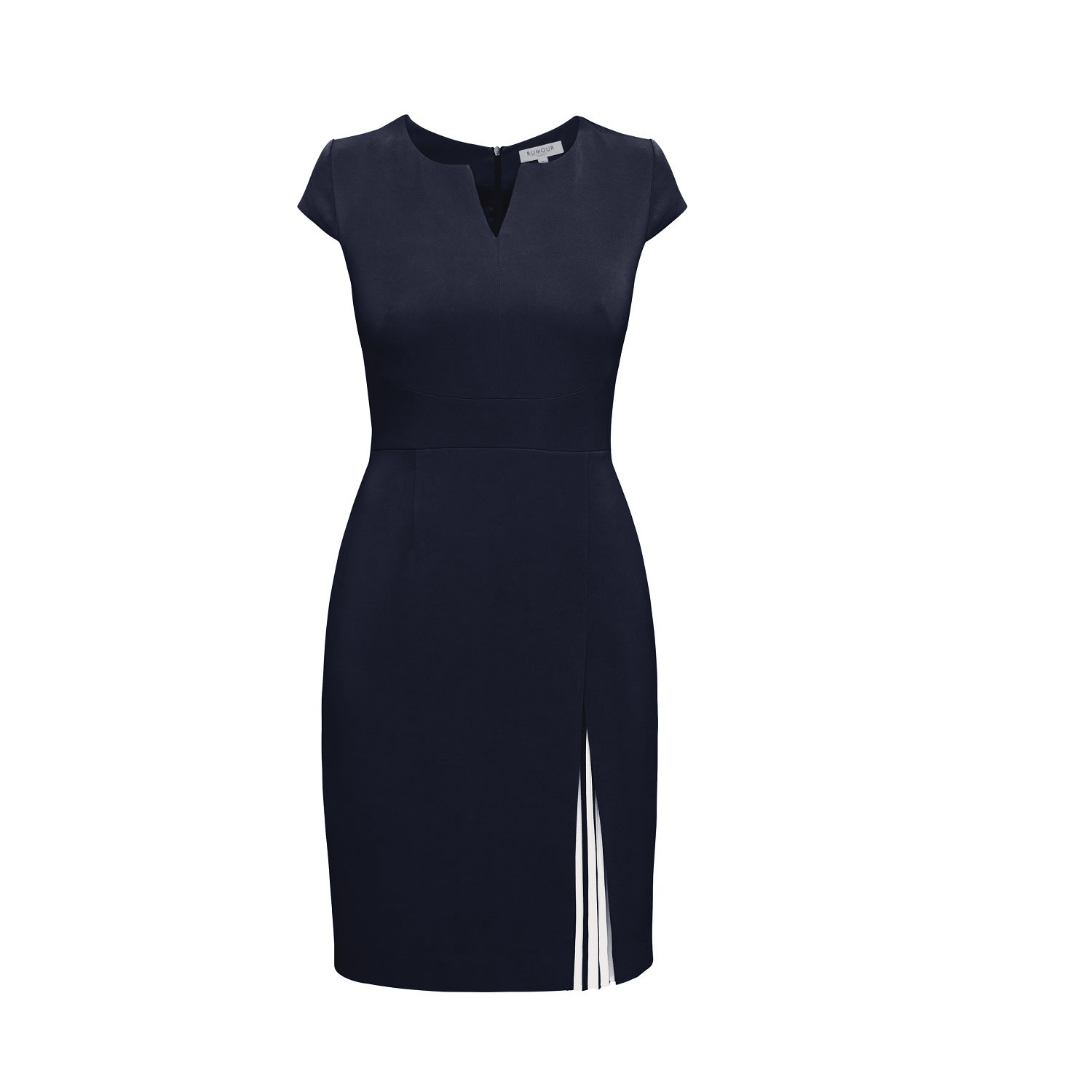 Women’s Mariana Midnight Blue Stretch Crepe Dress With Capped Shoulder & Pleated Deatail Small Rumour London