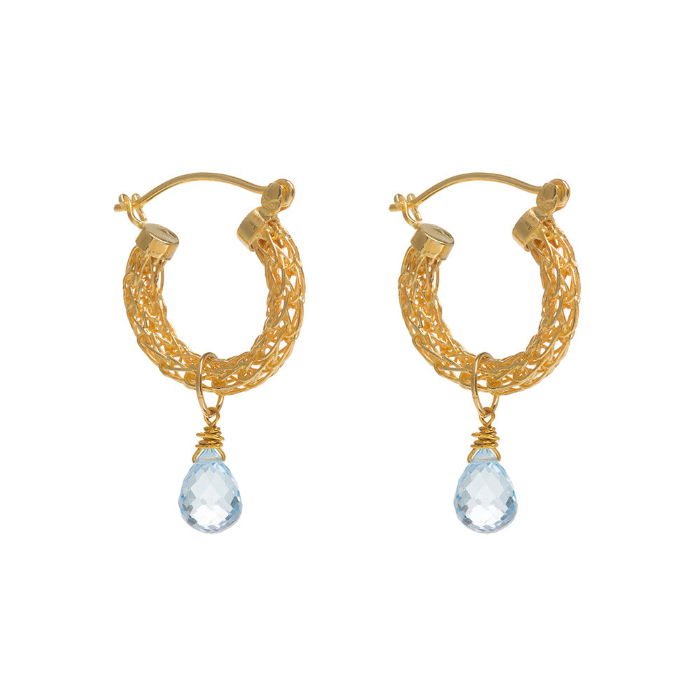 Women’s Gold / Blue Gold Weave Mini Hoops With Blue Topaz Charm Freya Rose