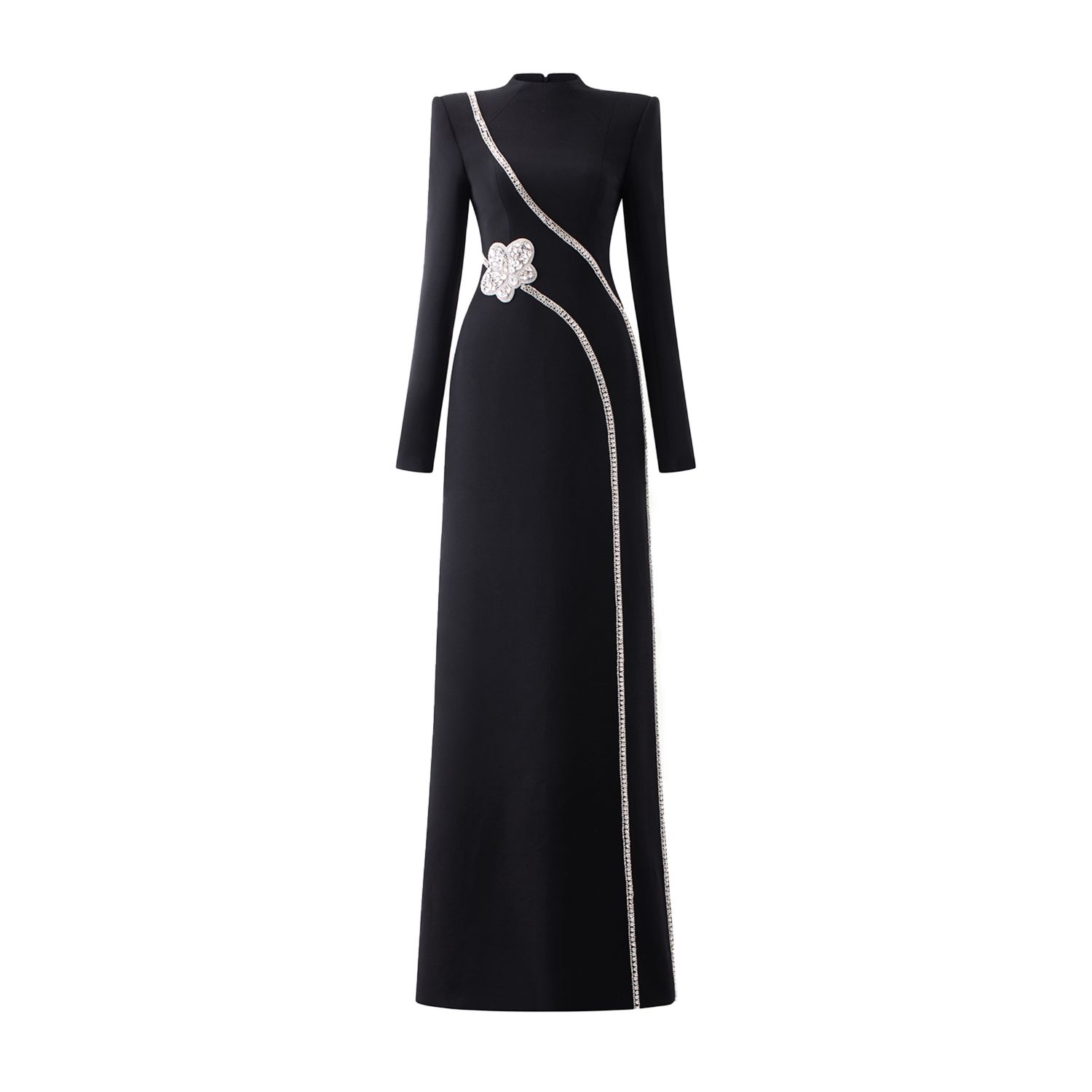 Women’s Stone Embellished Padded Shoulder Dress - Black Large Tracy Studio