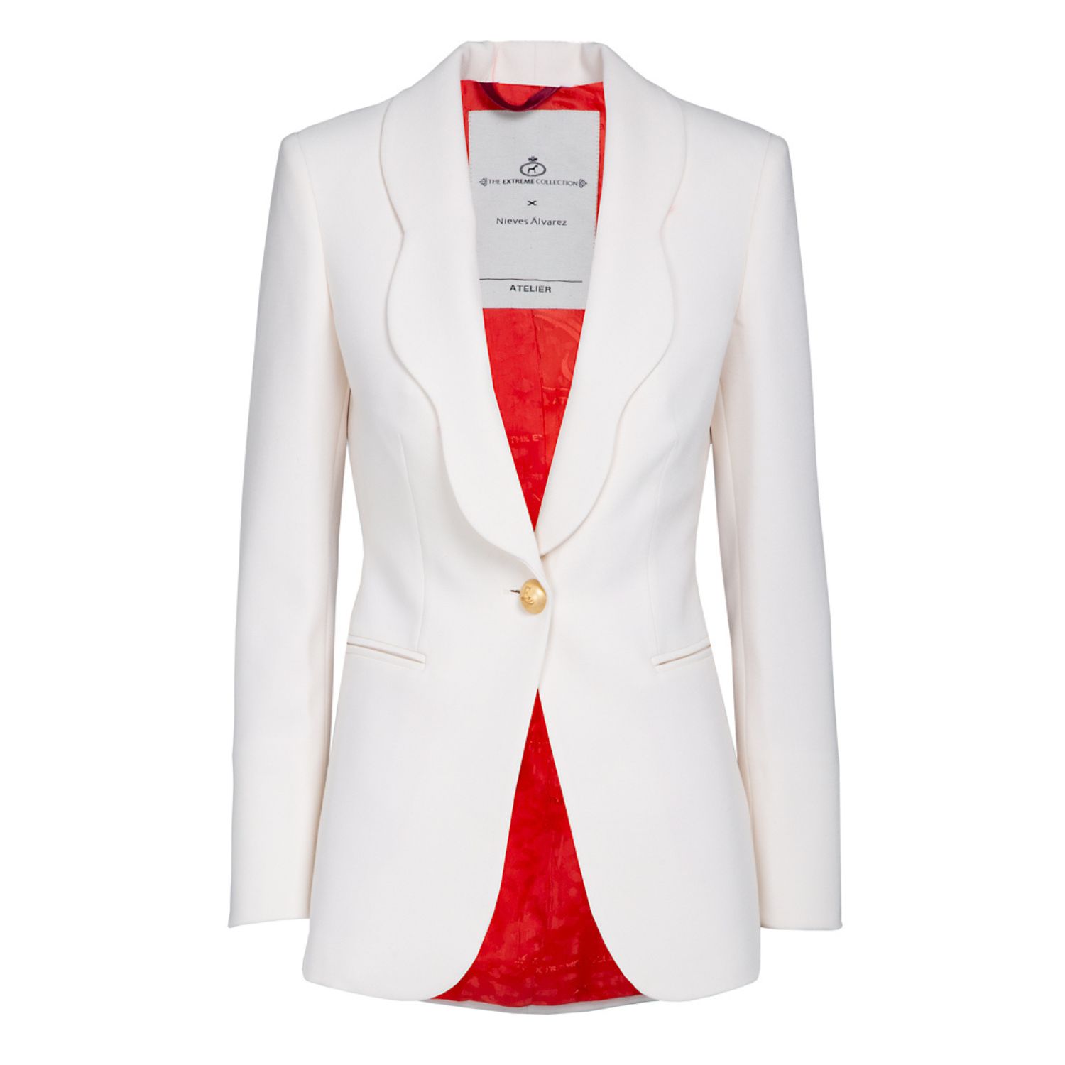 Women’s Single Breasted White Premium Crepe Blazer With Wavy Flaps Medium The Extreme Collection