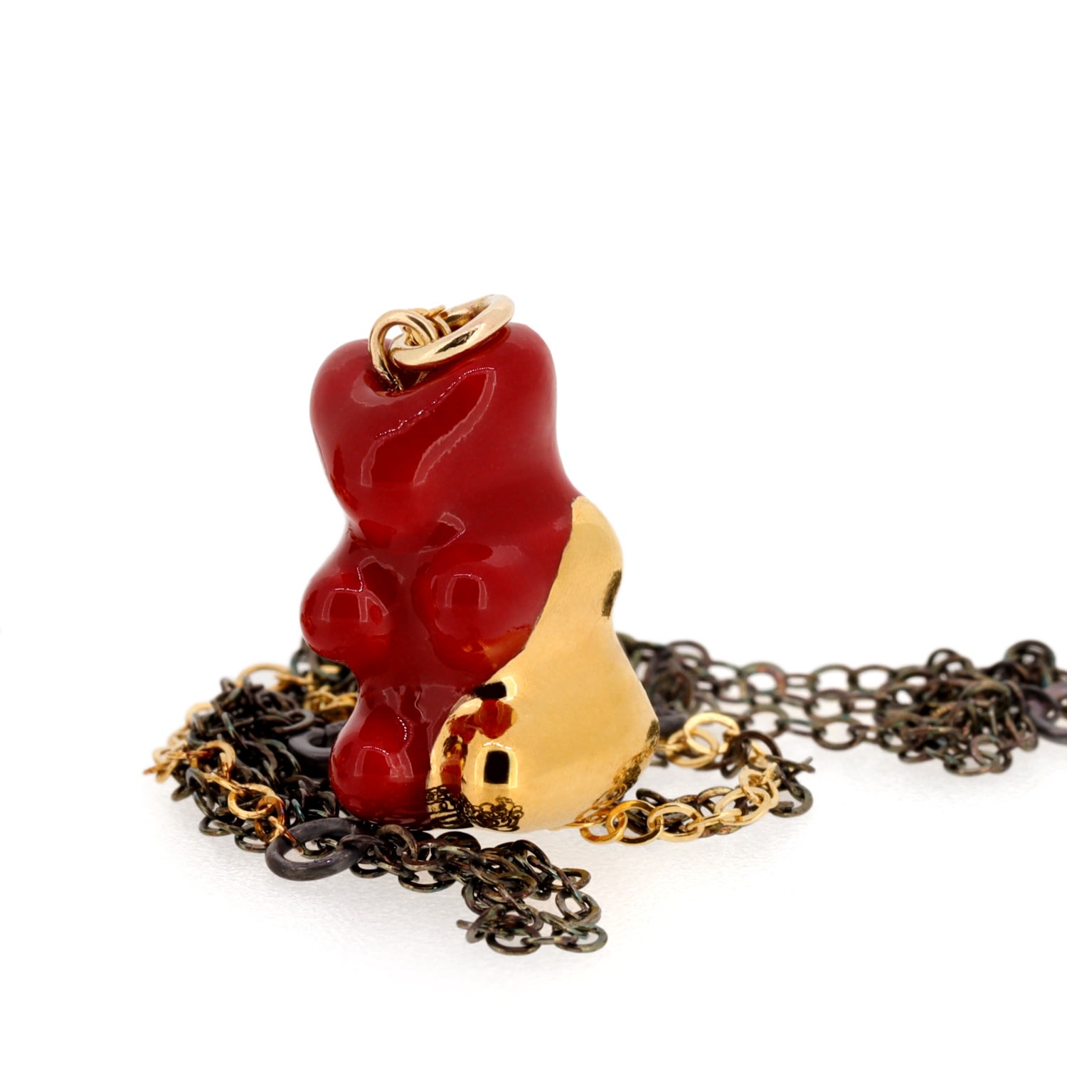 Women’s Gummy Bear Necklace - Hot Red Gold Dipped CjÂ·314