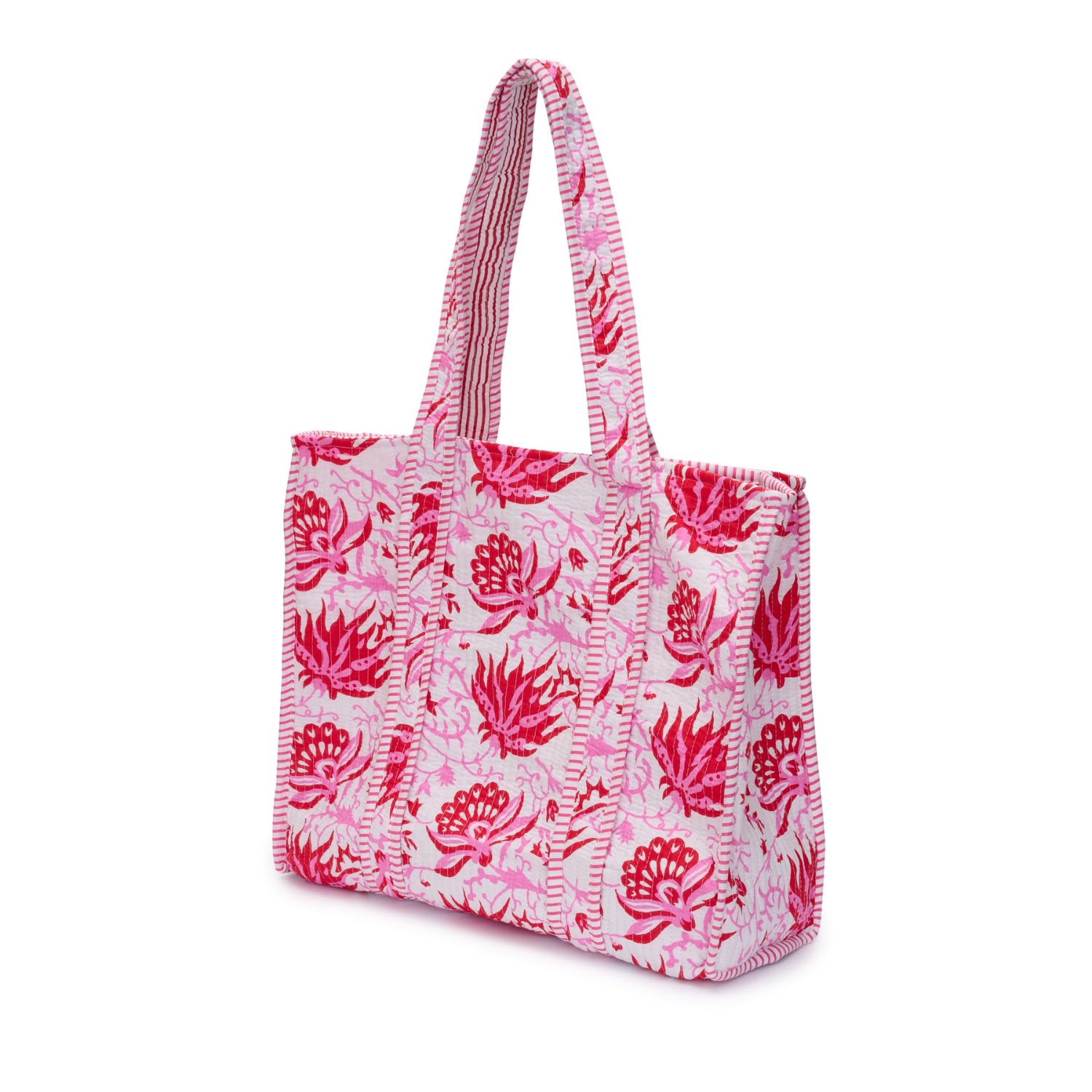 Women’s Cotton Tote Bag In Botanical Red & Pink Flower At Last...