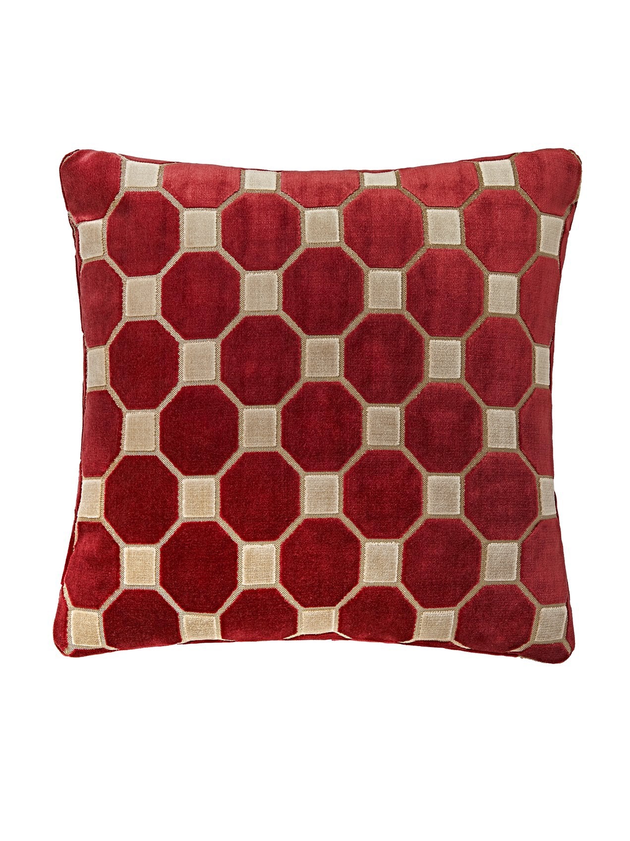 Red Octagon Velvet Cushion One Size Fameed Khalique Ltd