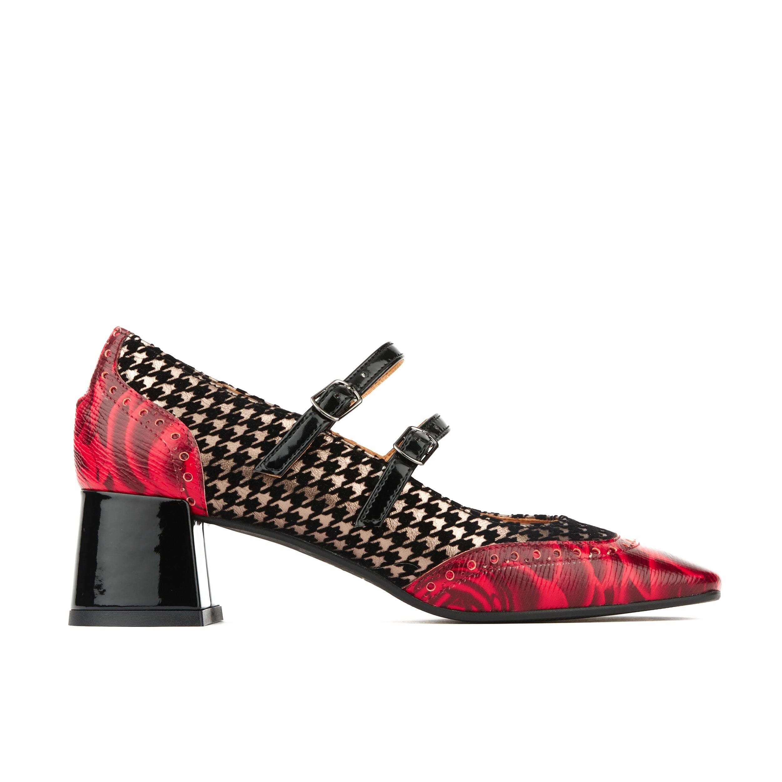 Black / Red Mary Jane - Red Rose & Houndstooth - Womens Pumps 4 Uk Embassy London Usa