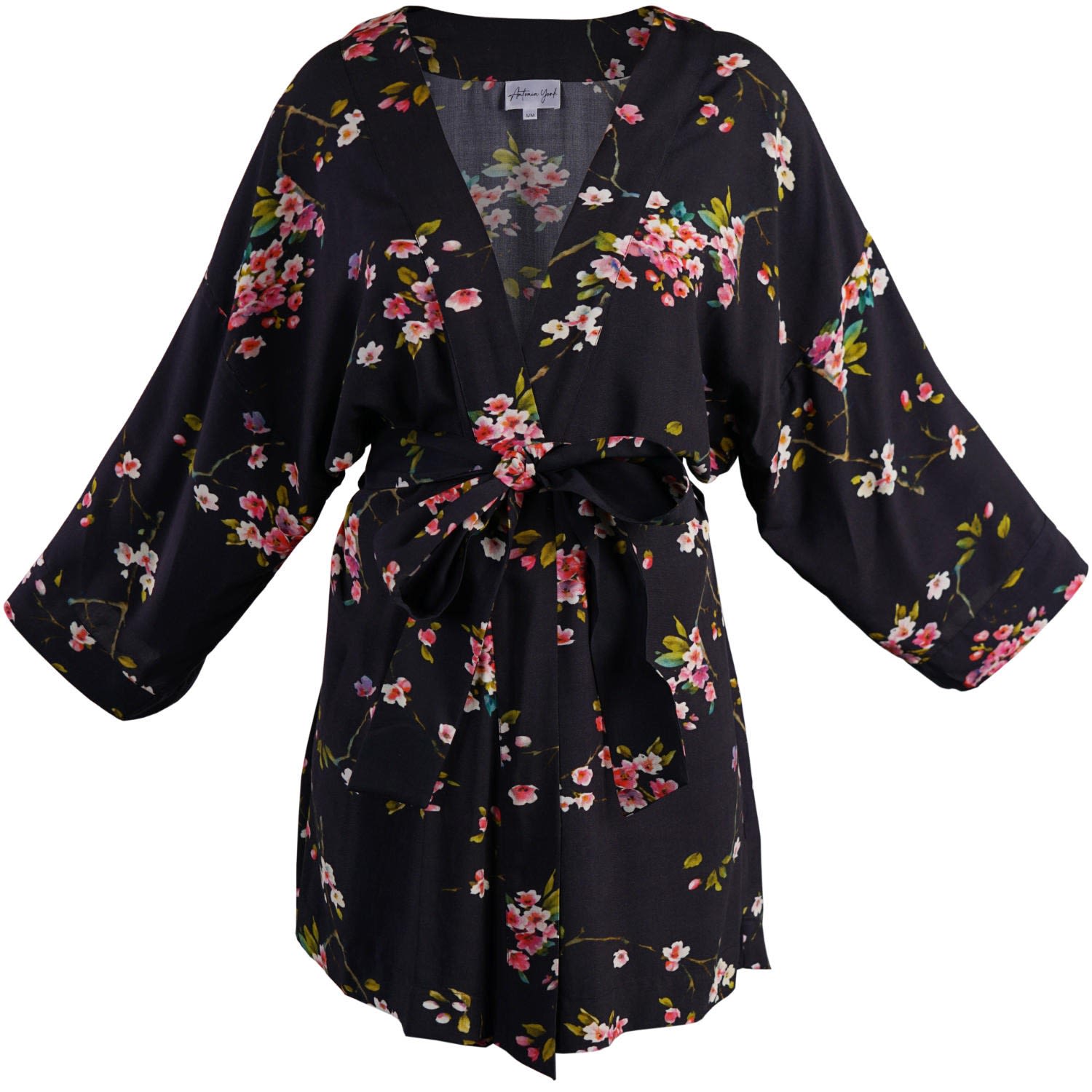 Women’s Kimono Black And Pink Cherry Blossom M/L Antonia York