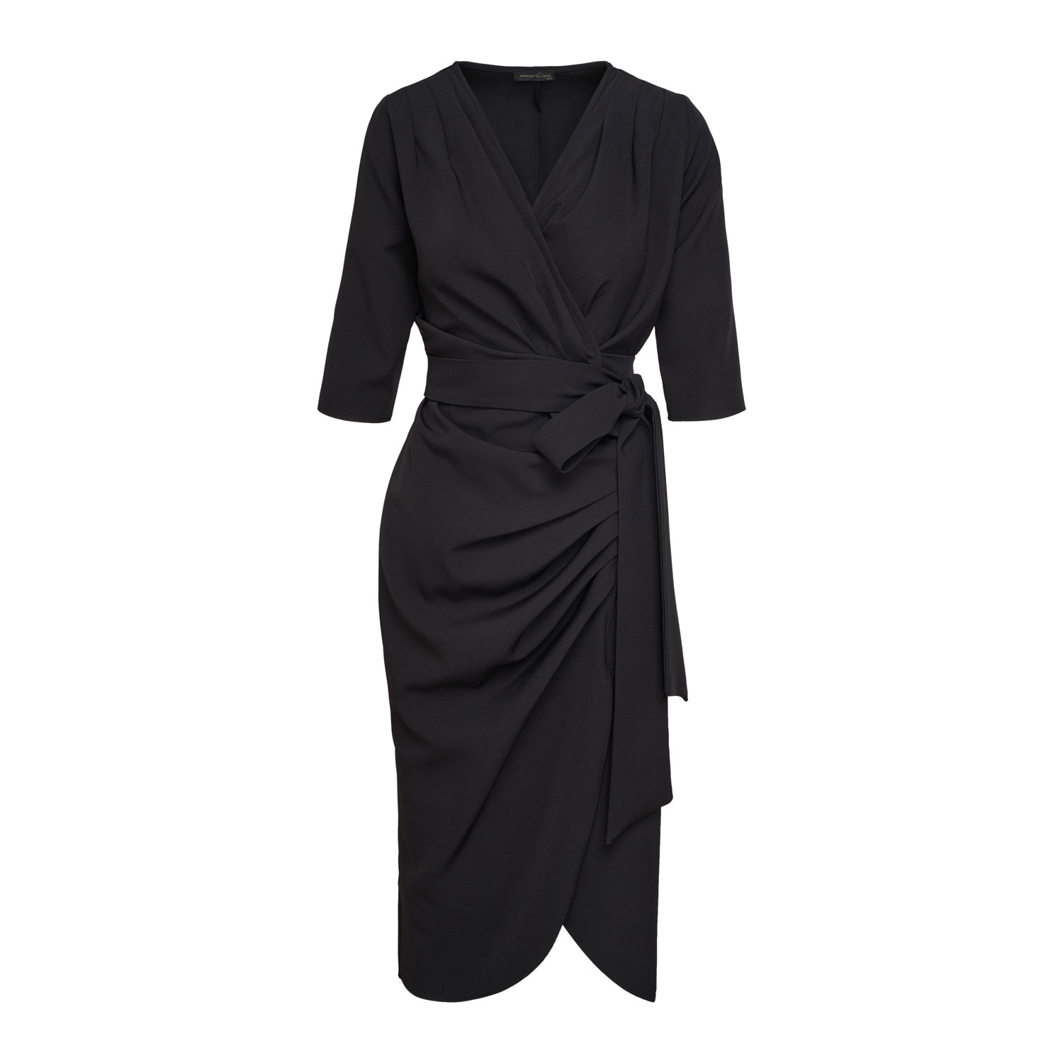 Women’s Black Midi Wrap Dress With Three Quarter Sleeves M/L Concept a Trois