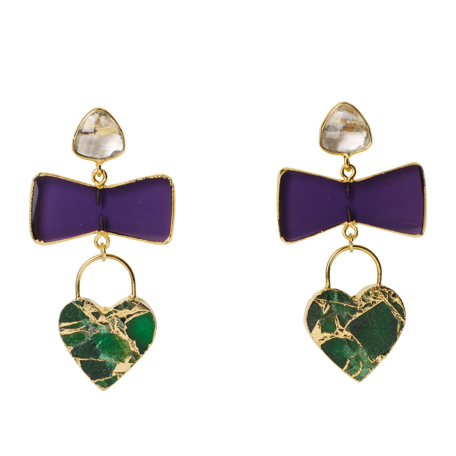 Women’s Pink / Purple / Gold Molten Heart Earrings Purple Green Yaa Yaa London