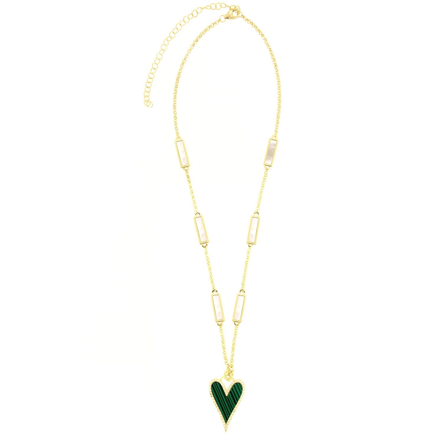 Women’s Gold Malachite Heart Necklace On Mother Of Pearl Chain Cosanuova