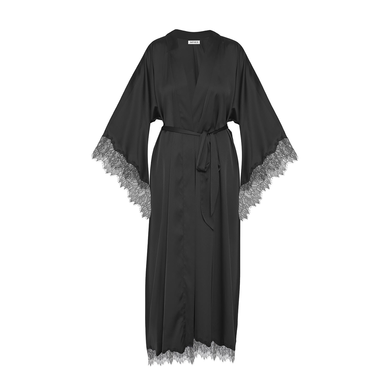 Women’s Lace Detailed Maxi Robe - Black S/M Avenue 8