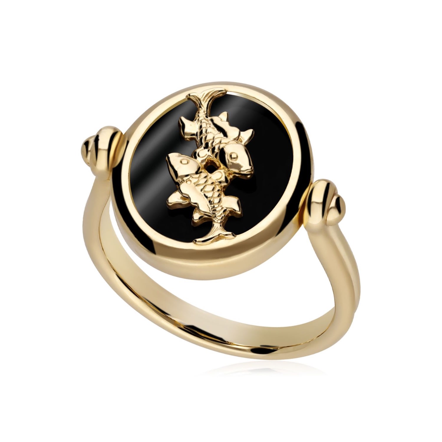 Women’s Black Zodiac Pisces Flip Ring In Gold Plated Silver Gemondo