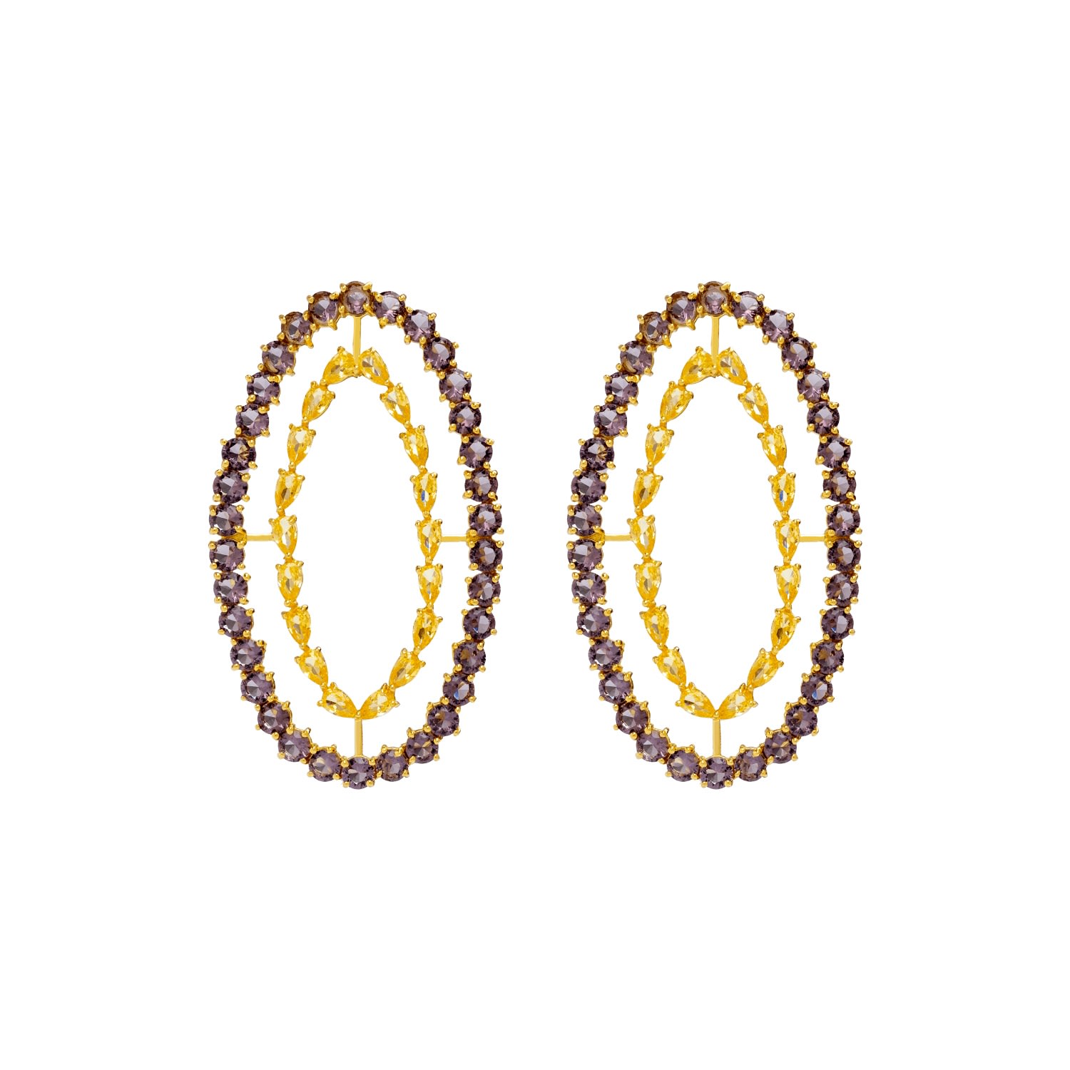 Women’s Gold / Pink / Purple Yellow And Violet Rivoli Earrings Lavani Jewels
