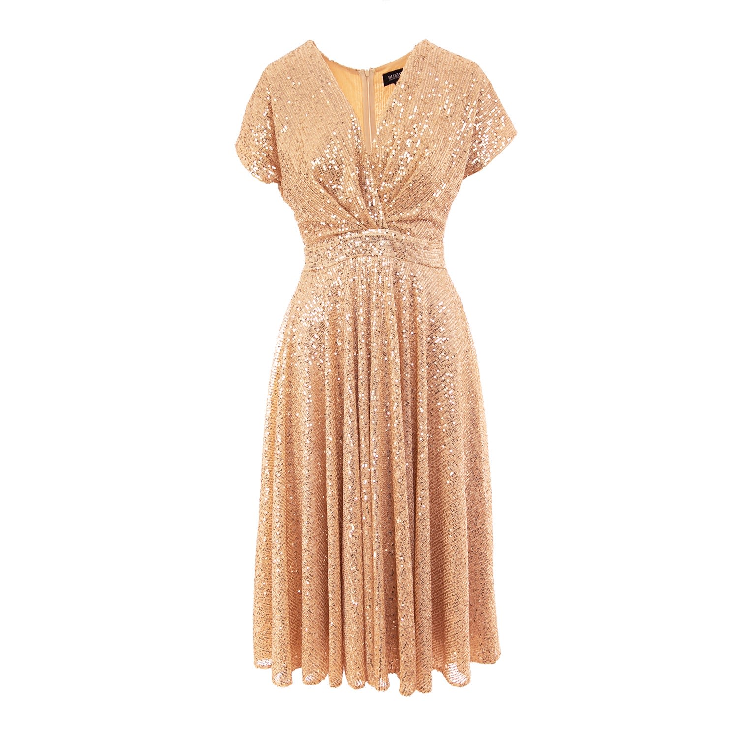 Women’s Gold Sequin Midi Cocktail Dress Extra Small Bluzat