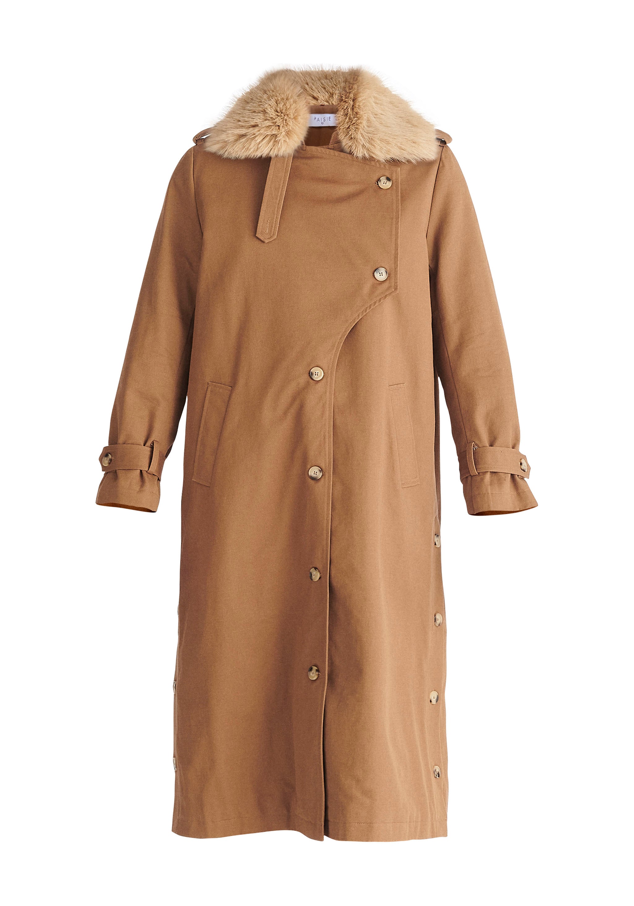 Women’s Brown Faux Fur Collar Coat In Camel Small Paisie