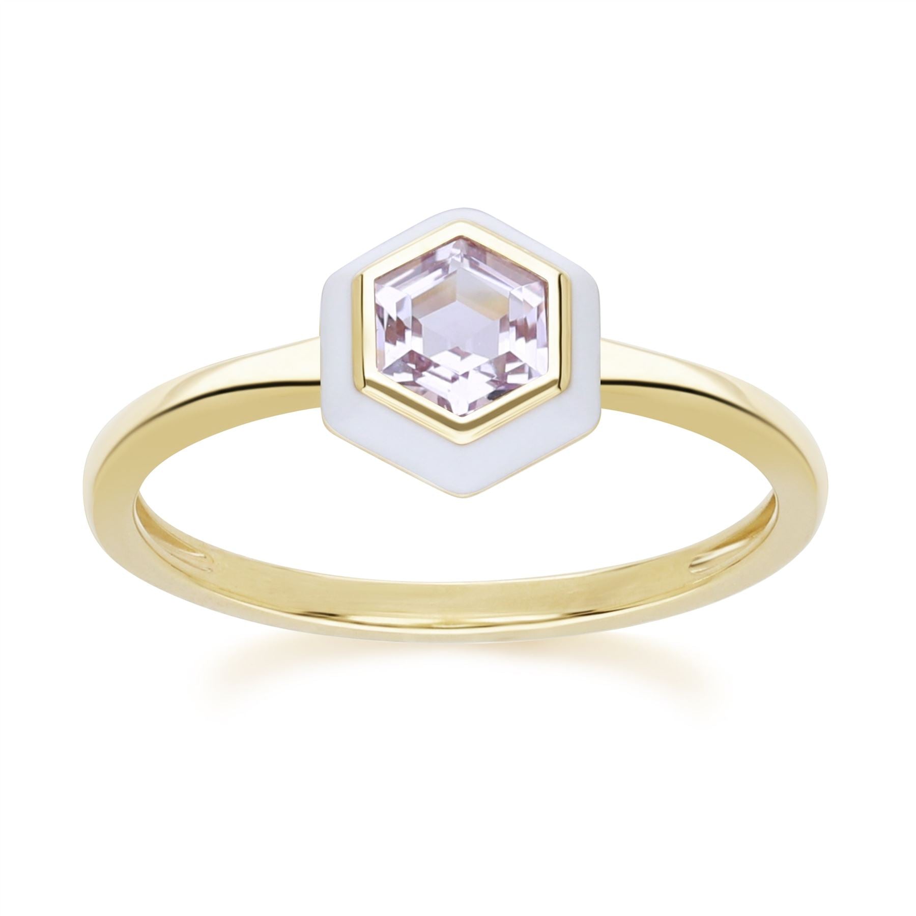 Women’s Pink / Purple / White Geometric Hex Pink Amethyst & White Enamel Ring In Gold Plated Sterling Silver Gemondo