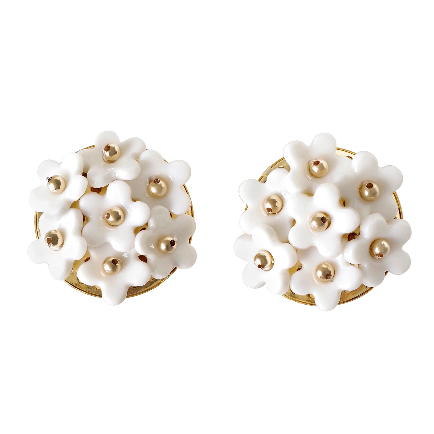 Women’s Gold / White Mini Daisy Cluster Clip Earrings Poporcelain