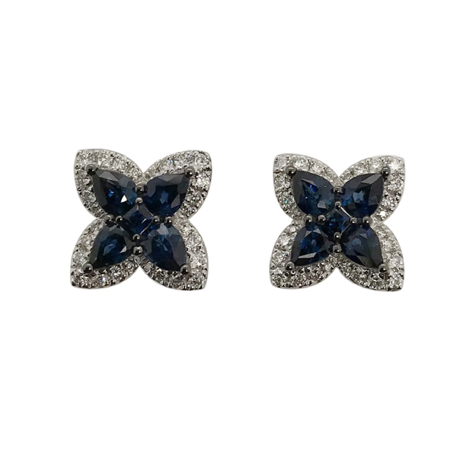 Women’s Blue / White Natural Blue Sapphire Diamond 18K White Gold Handmade Star Stud Earrings Artisan