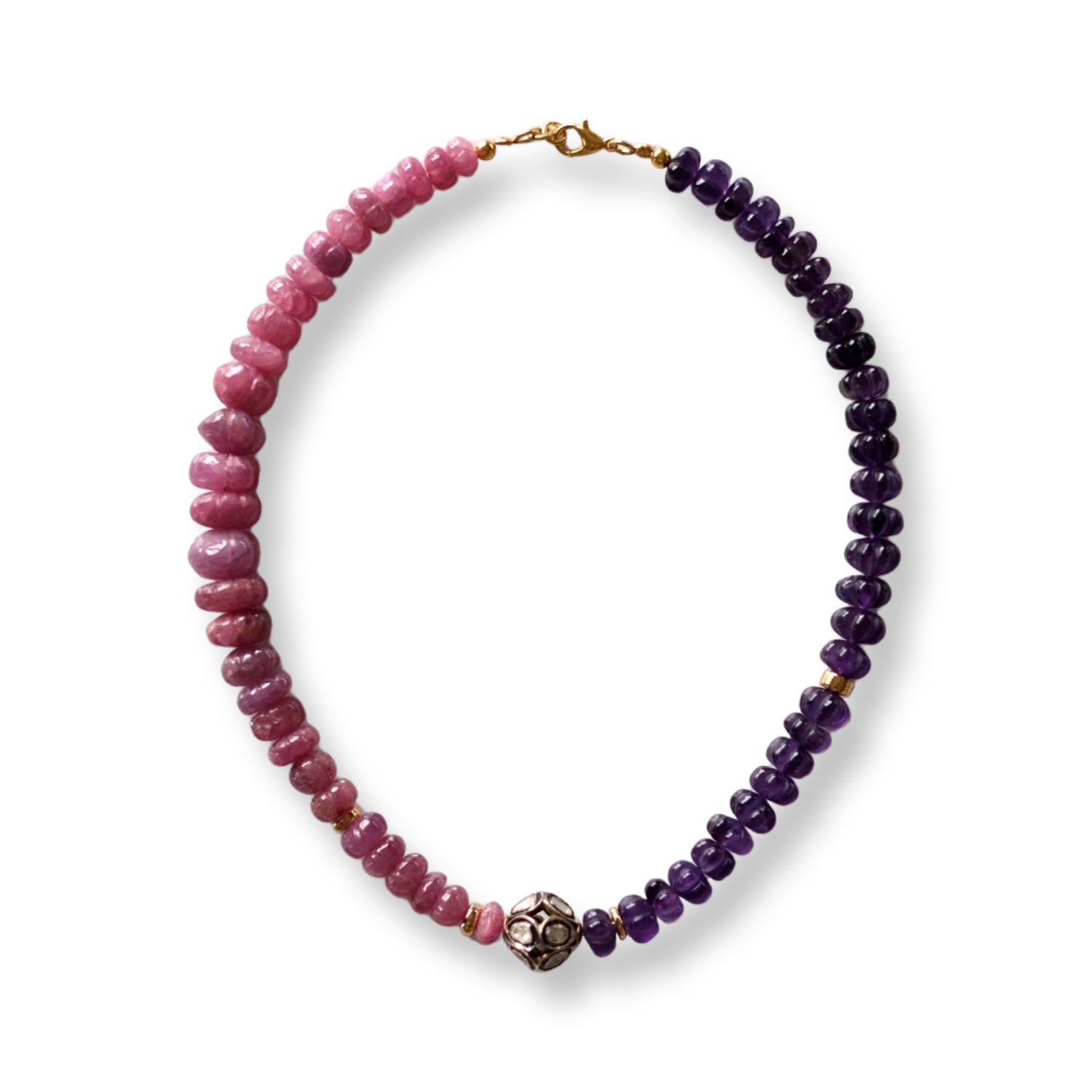 Women’s Pink / Purple Pink Sapphire And Amethyst Necklace With Diamond Bead Binibeca Design