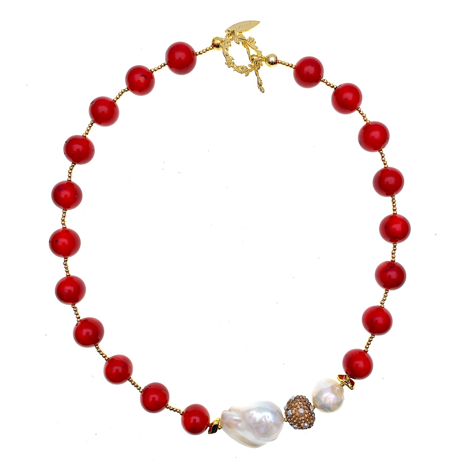 Women’s Red Corals With Baroque Pearl & Rhinestone Statement Necklace Farra