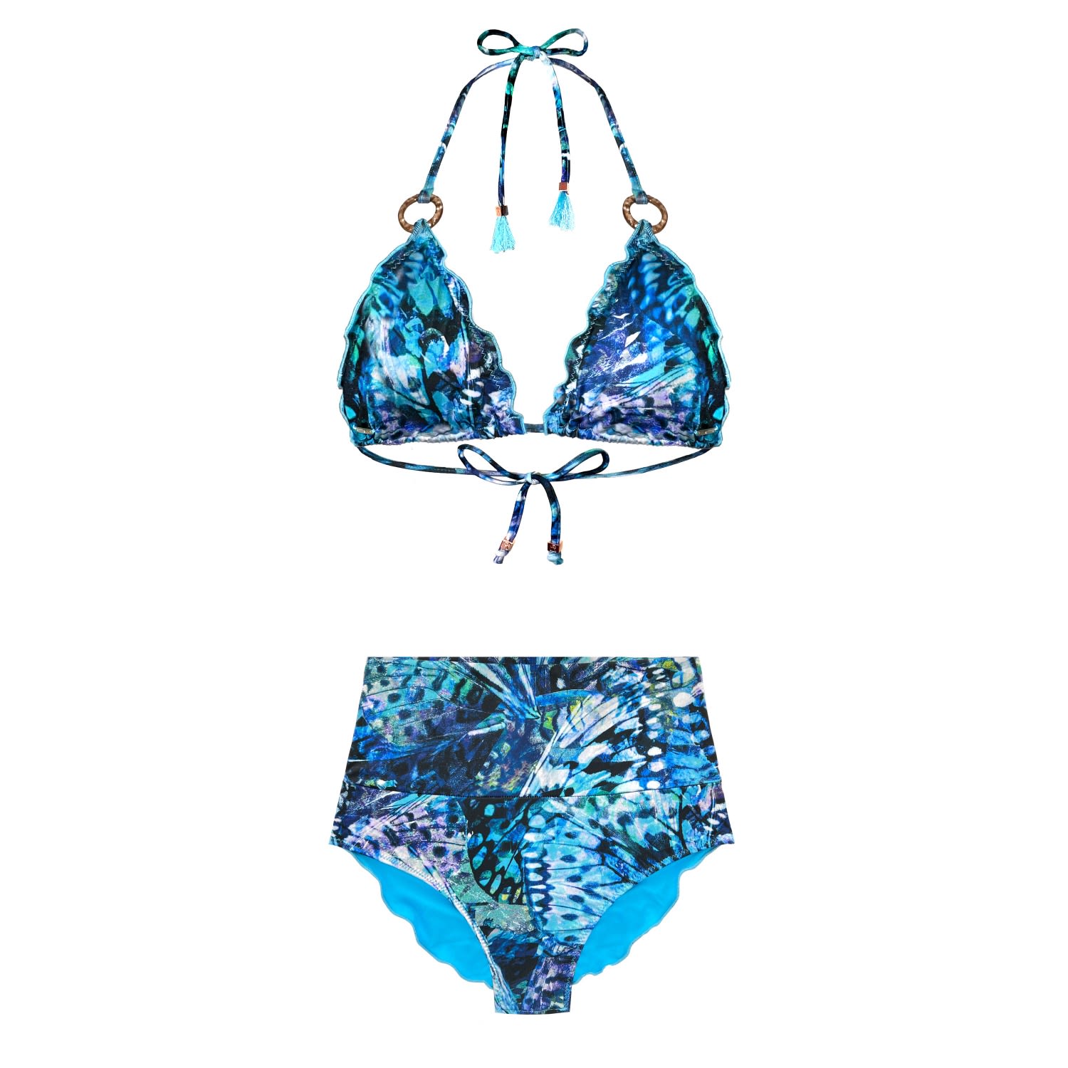 Women’s Green / Blue Blue Butterfly Print Eco Bikini Savina Stella Large Elin Ritter Ibiza