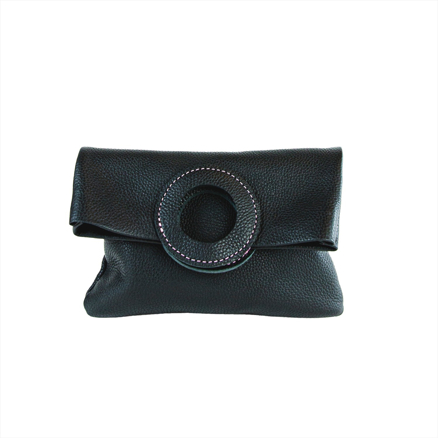 Women’s Black Daphne Foldover Clutch - Pebbled Licorice Honeymouth