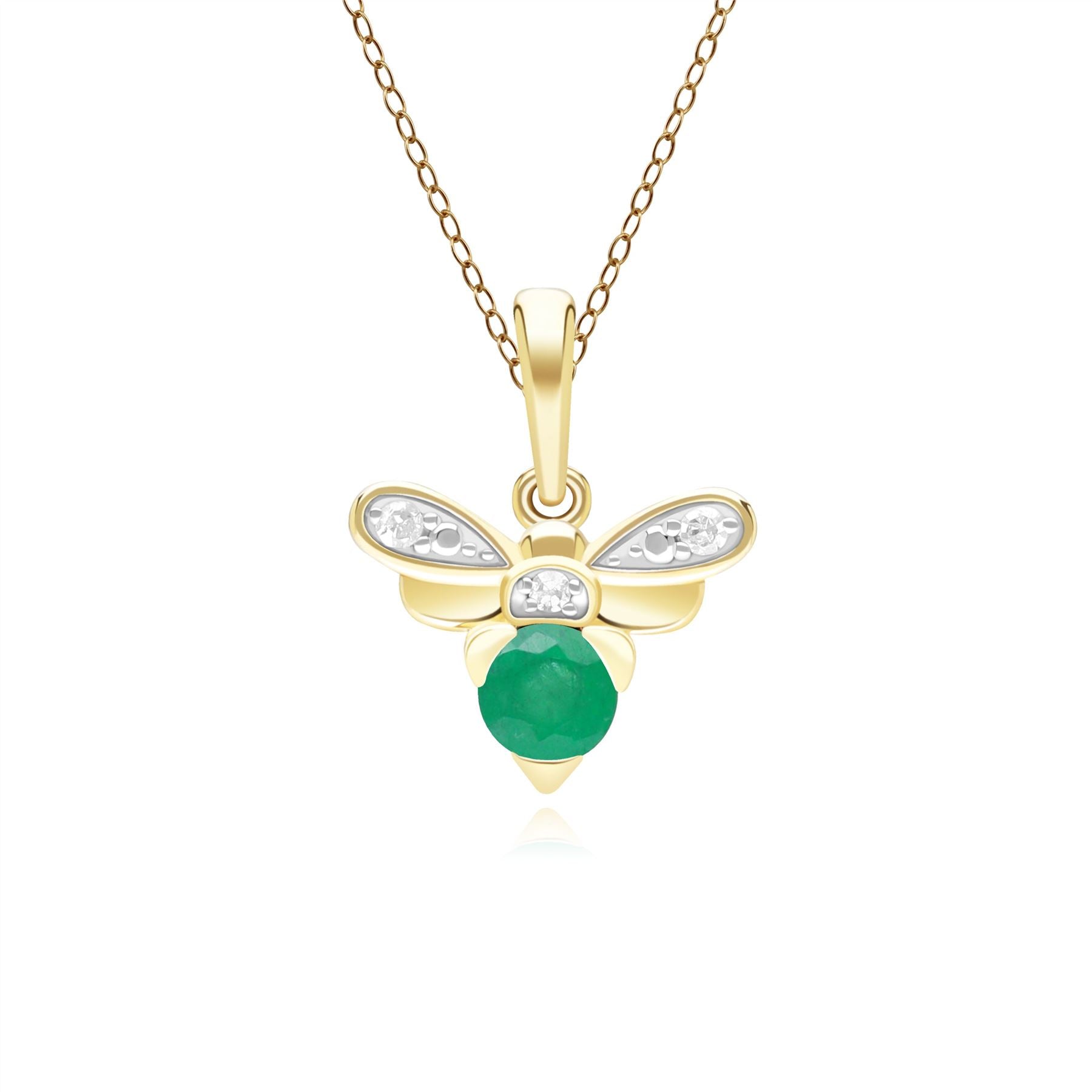 Women’s Green Honeycomb Inspired Emerald & Diamond Bee Pendant Necklace In Yellow Gold Gemondo