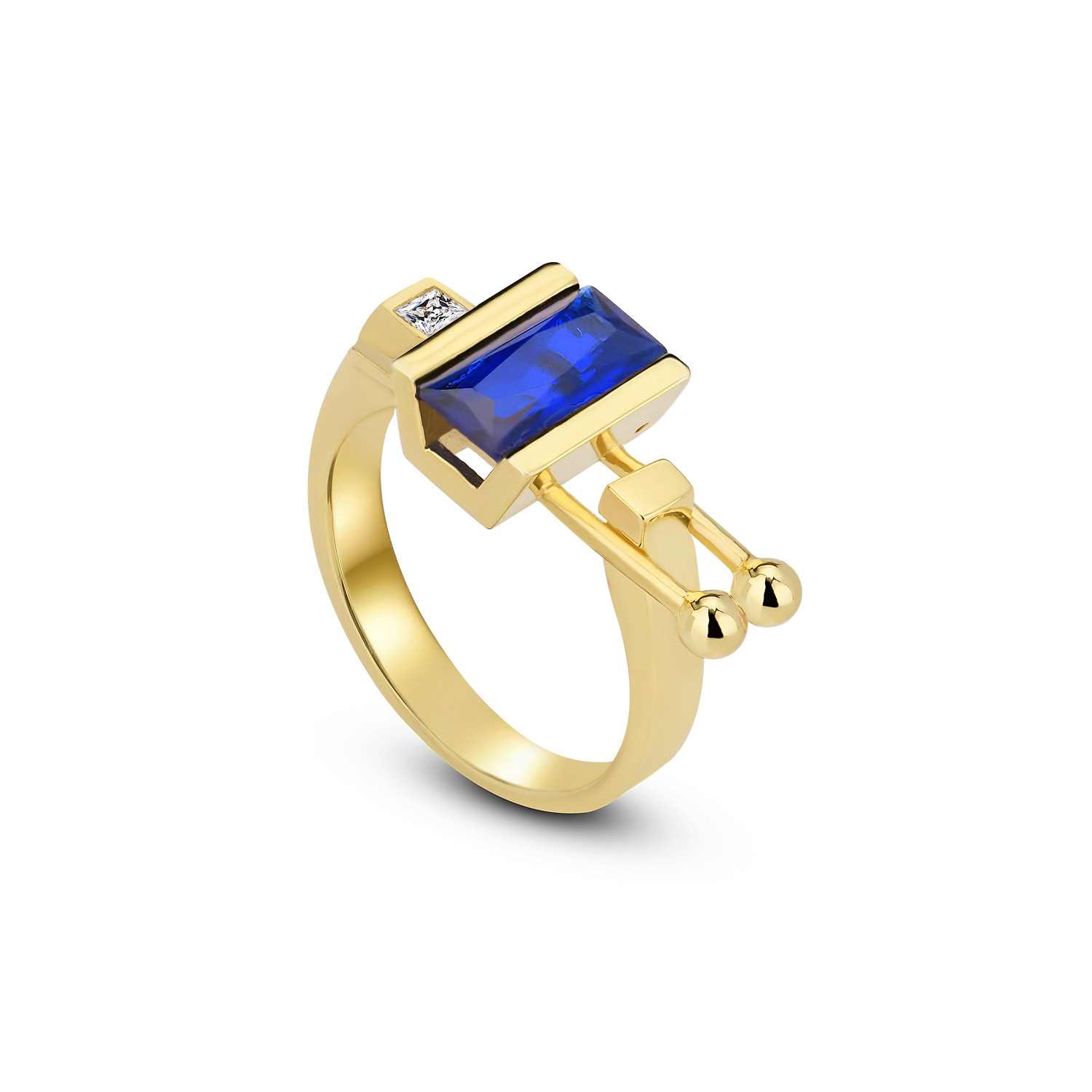 Women’s Blue / Gold Ecke Silver Ring With Blue Cubic Zirconia Pia & Co.