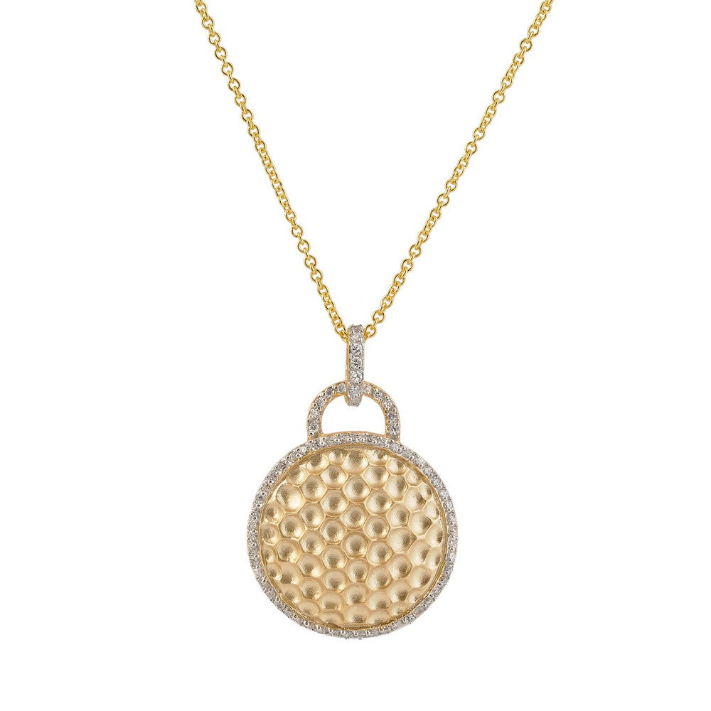 Women’s Gold / White Sterling Silver Gold Plated Round Hammered Drop Pendant Genevive Jewelry