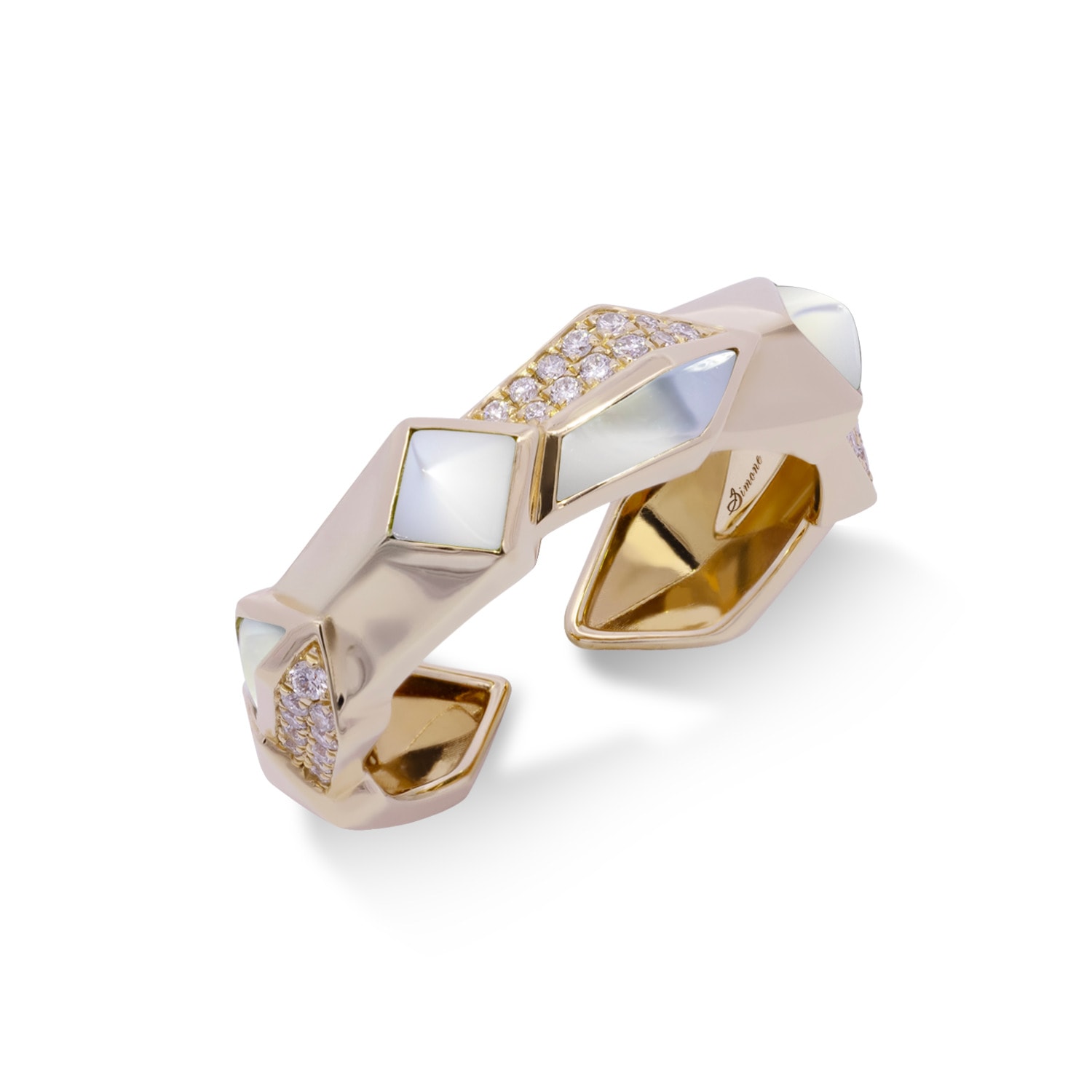 Women’s Rose Gold / White Edgy Unisex Ring In Solid Rose Gold, Diamonds, And White Mother-Of-Pearl Simone Jewels