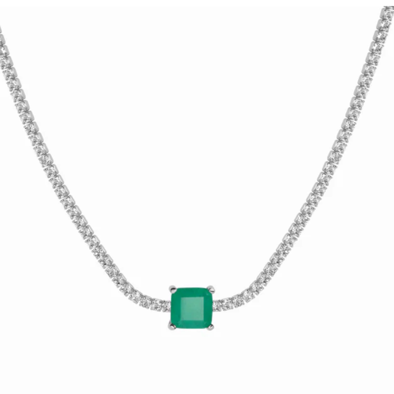 Women’s Silver 3Mm Tennis Necklace Emerald Choker Selen Jewels