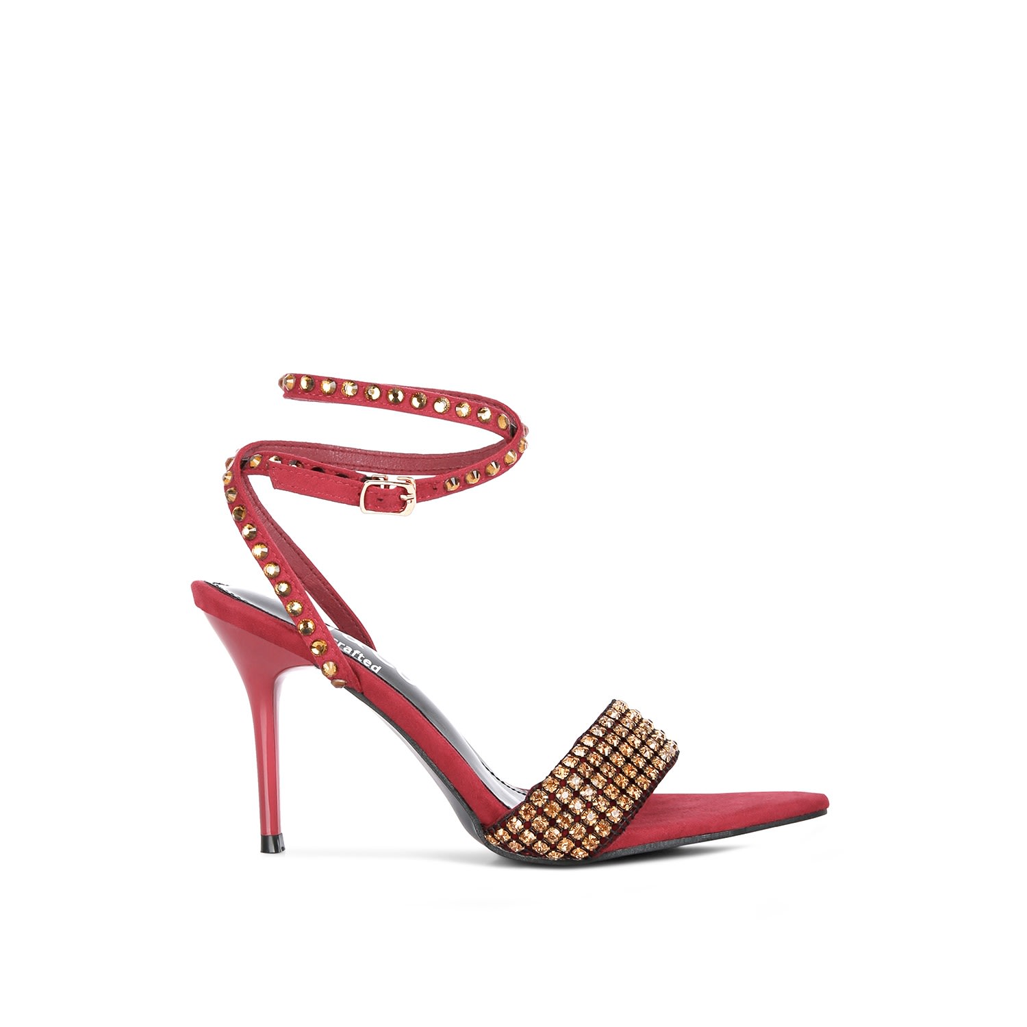 Women’s Red Zurin Burgundy High Heeled Diamante Sandals 7 Uk Rag & Co.