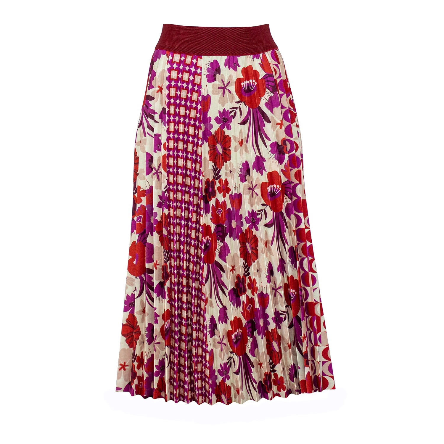 Women’s Half Circle Pleated Midi Skirt With Floral & Geometric Print Extra Small Lalipop Design