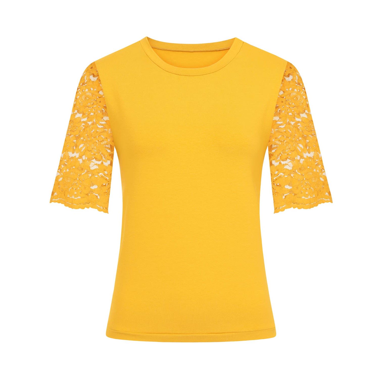 Women’s Yellow / Orange Mustard Cotton Lace Sleeve T-Shirt Large Sophie Cameron Davies