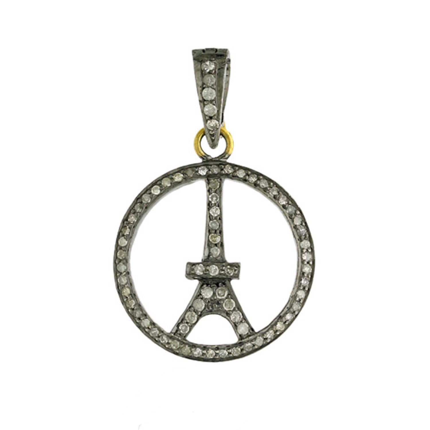 Women’s White / Gold / Silver 18K Gold Real Diamond 925 Sterling Silver Eiffel Tower Pendant Artisan