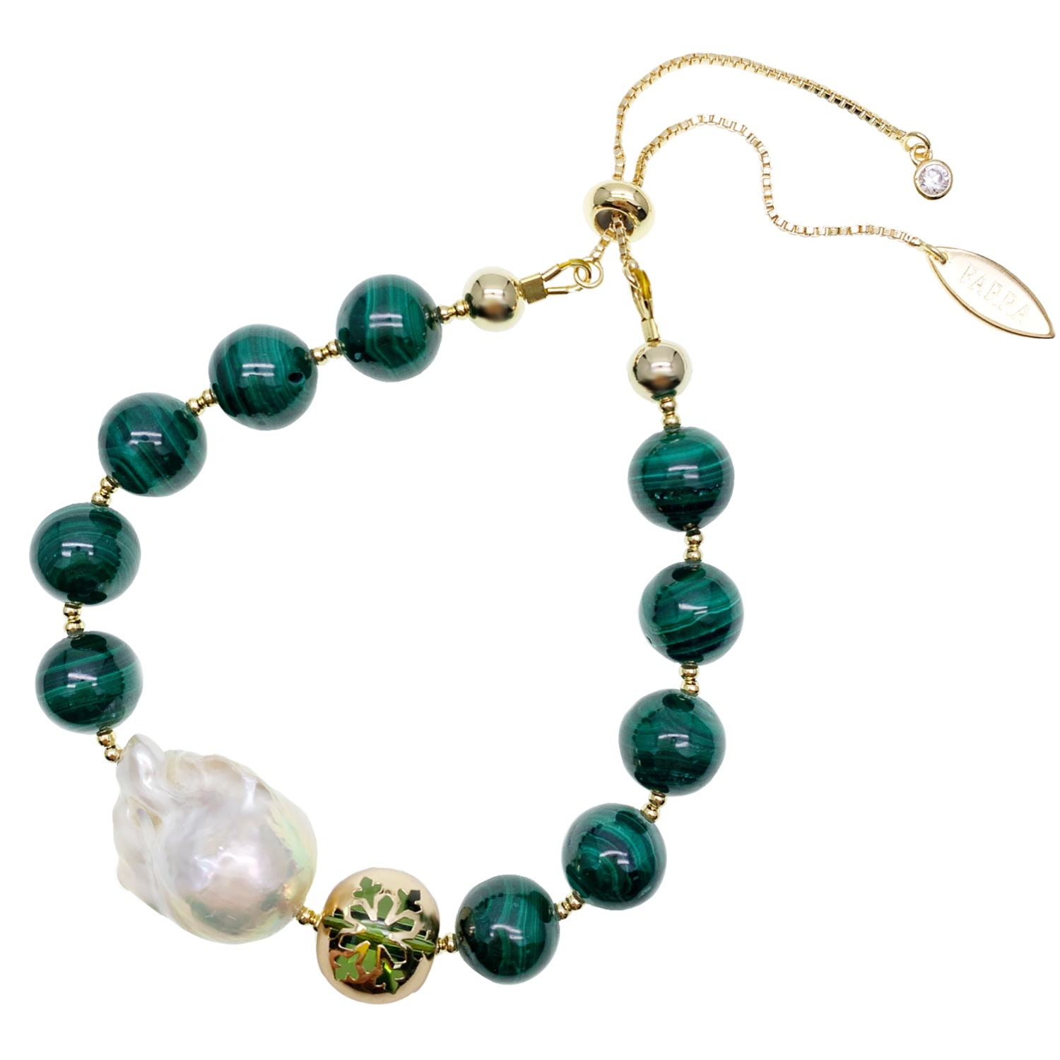 Women’s Green Christmas Malachite With Baroque Pearl Adjustable Bracelet Farra