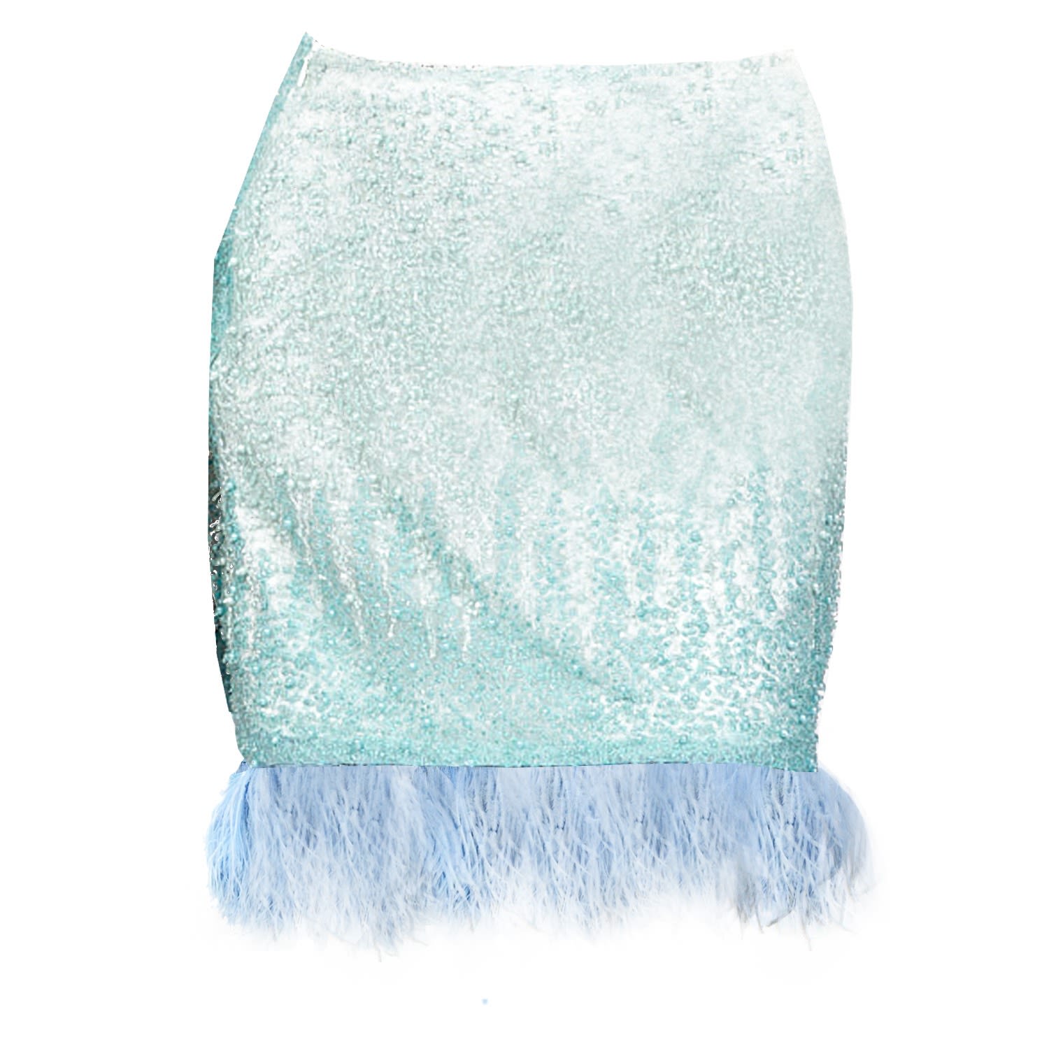 Women’s Aquatic Blue Ombre Embroidered Mini Skirt With Feather Trim S/M Formula S7